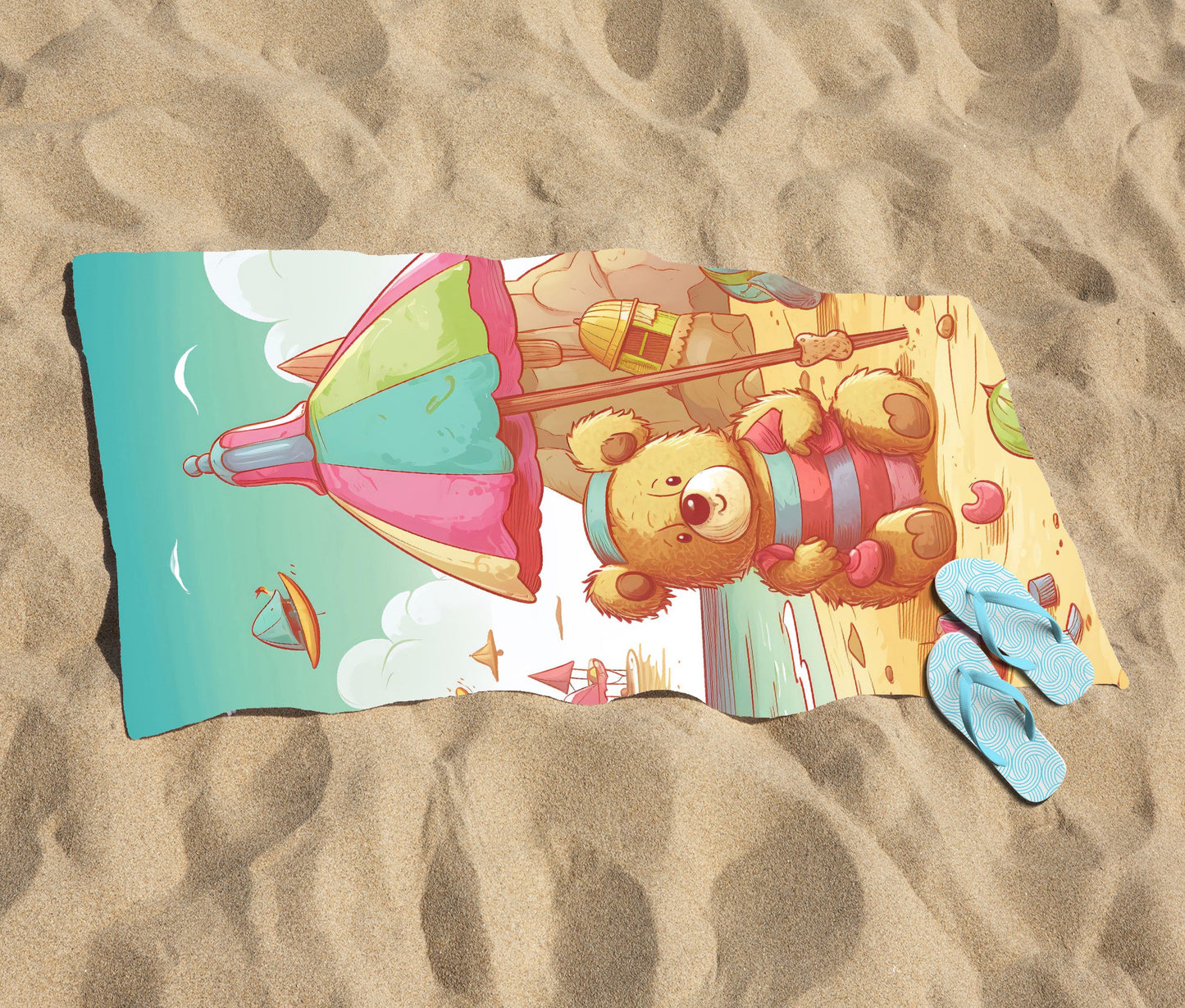 Teddy Bead On A Beach Holiday Beach Towel