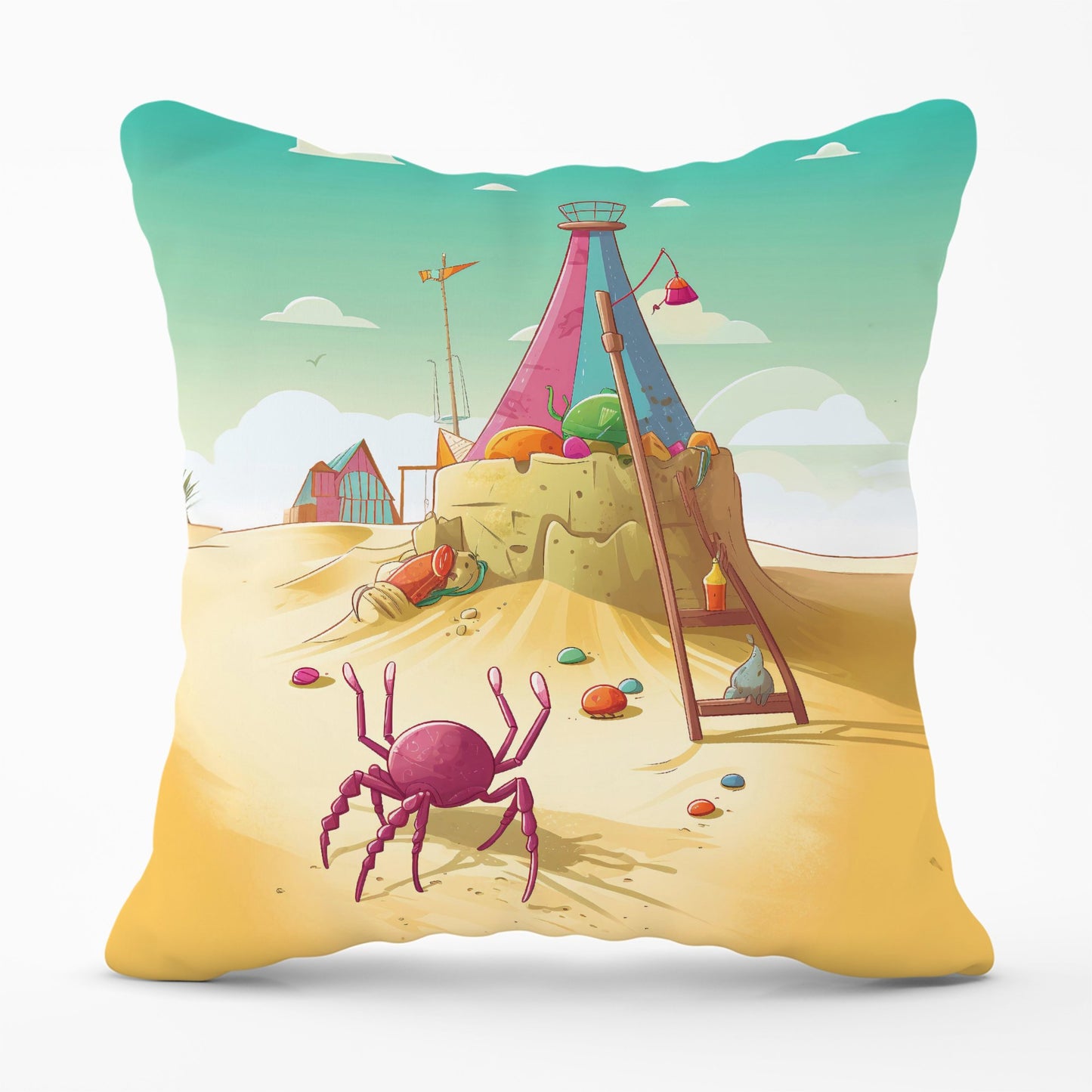 Crab On A Beach Holiday Cushions