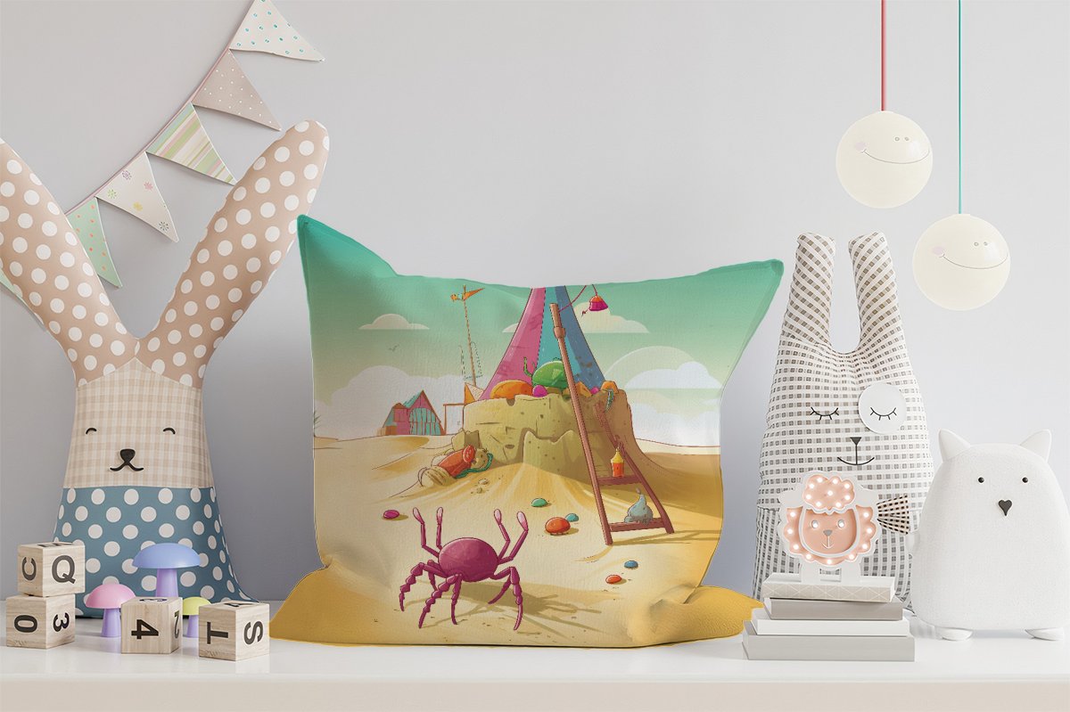 Crab On A Beach Holiday Cushions