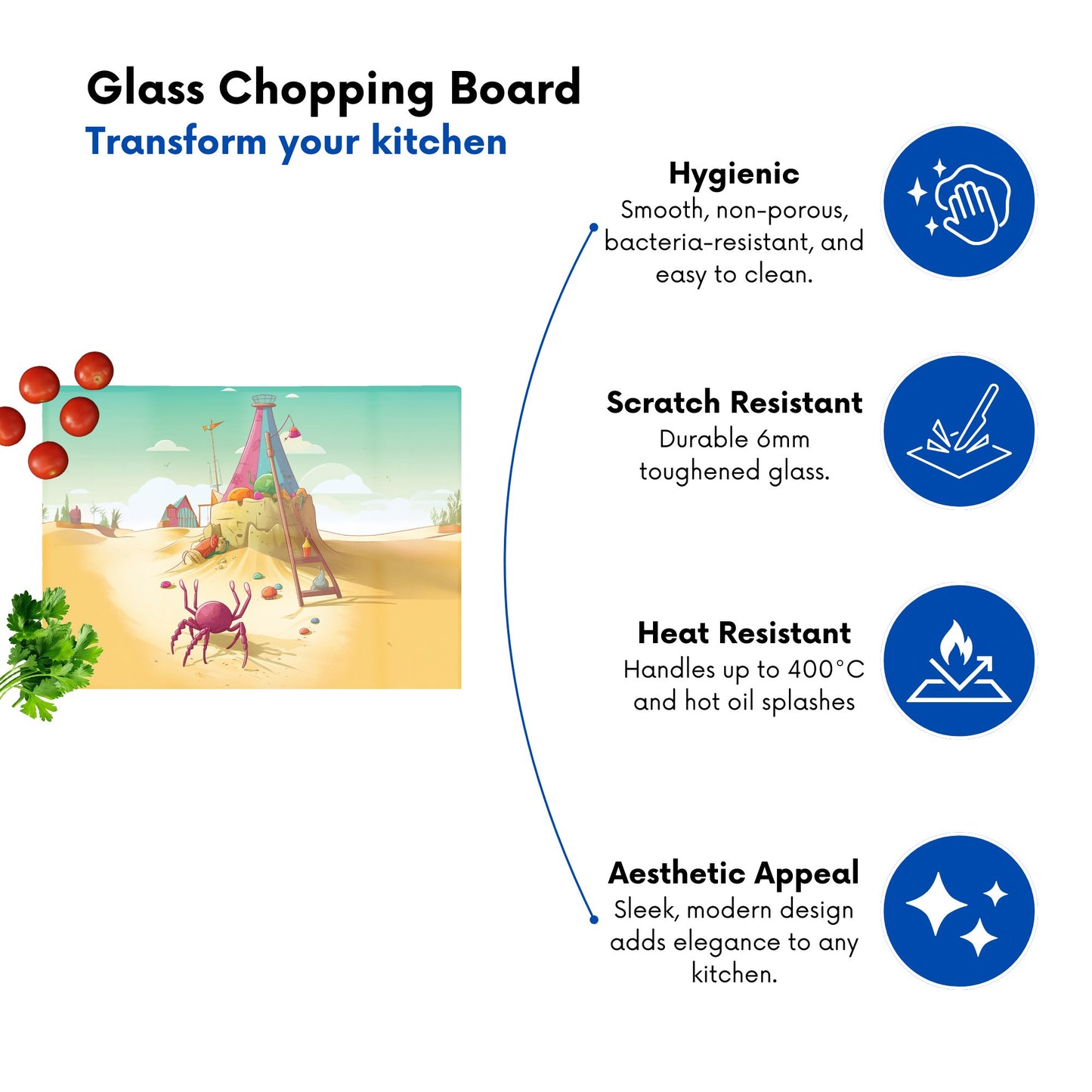 Crab On A Beach Holiday Glass Chopping Board