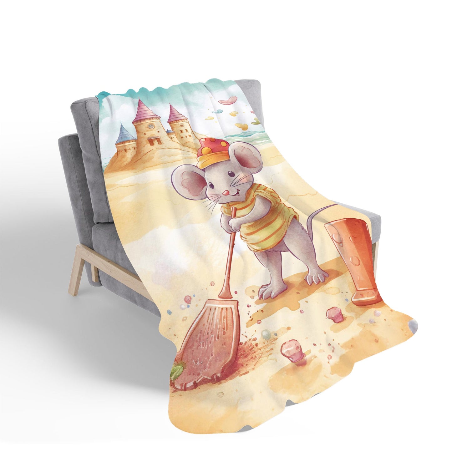 Mouse On A Beach Holiday Sherpa Blanket