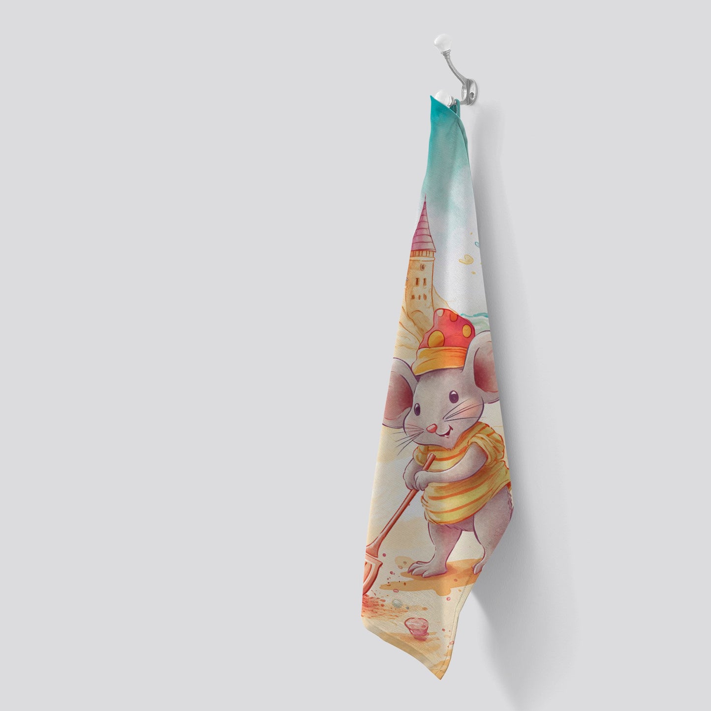 Mouse On A Beach Holiday Tea Towel
