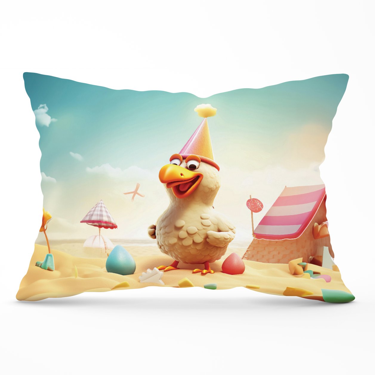 Funky Chicken On A Beach Holiday Cushions