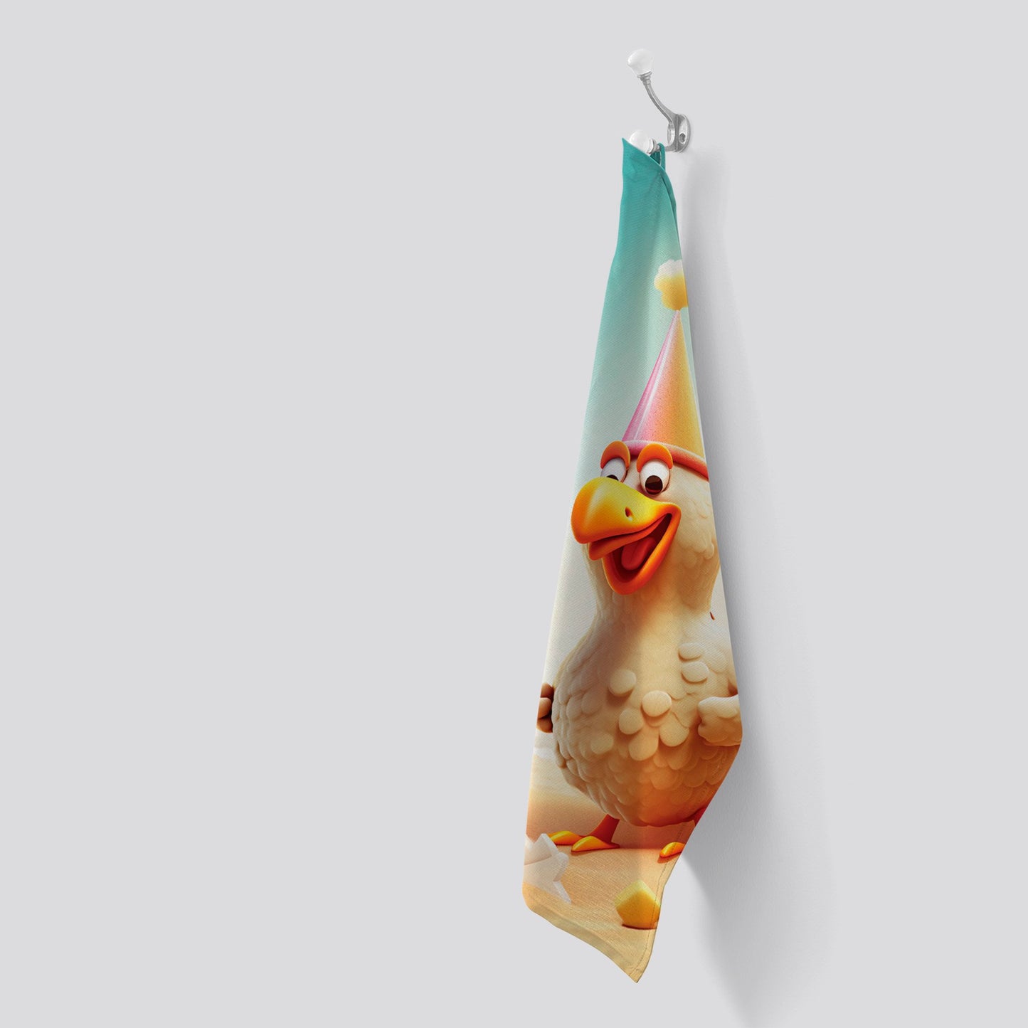 Funky Chicken On A Beach Holiday Tea Towel