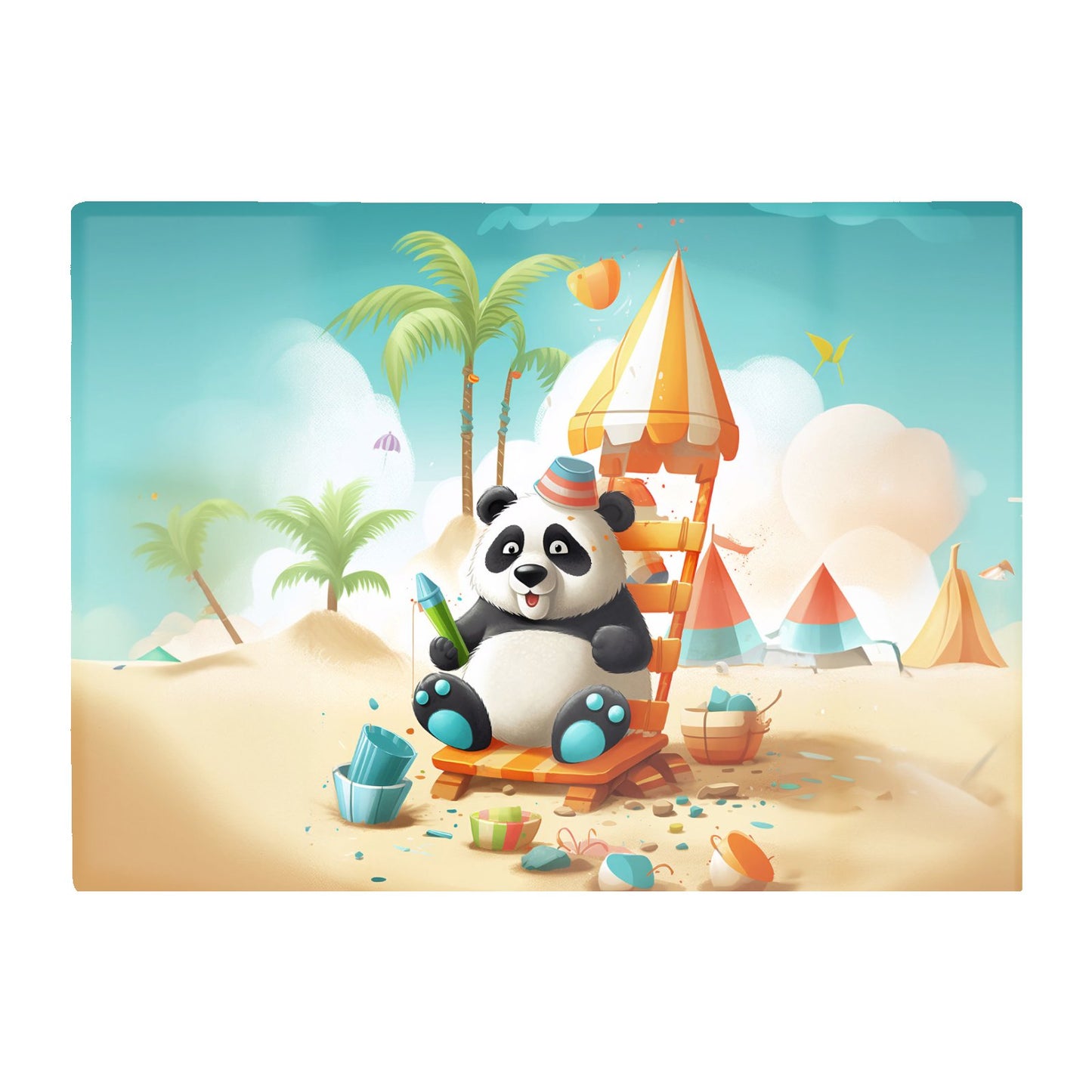 Panda On A Beach Holiday Glass Chopping Board