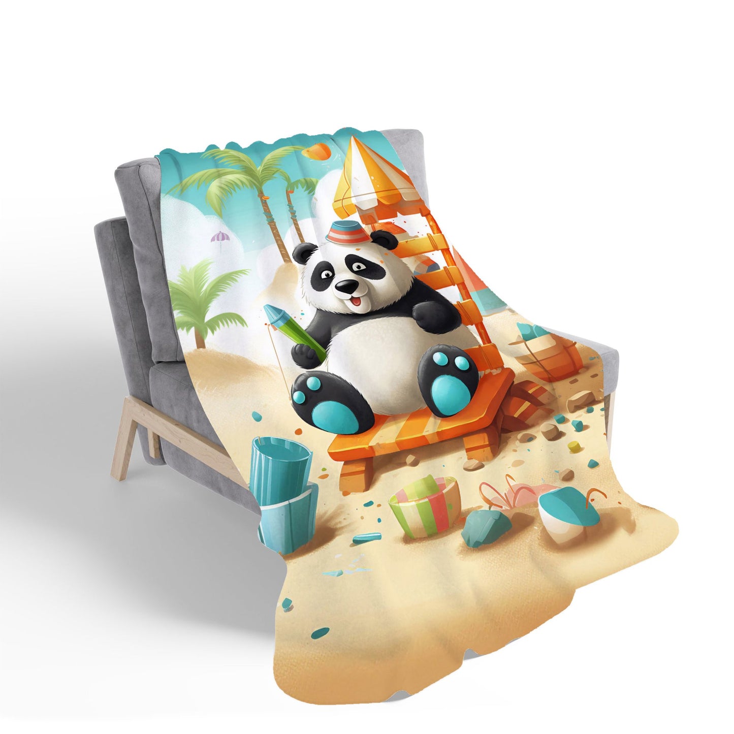 Panda On A Beach Holiday Sherpa Blanket