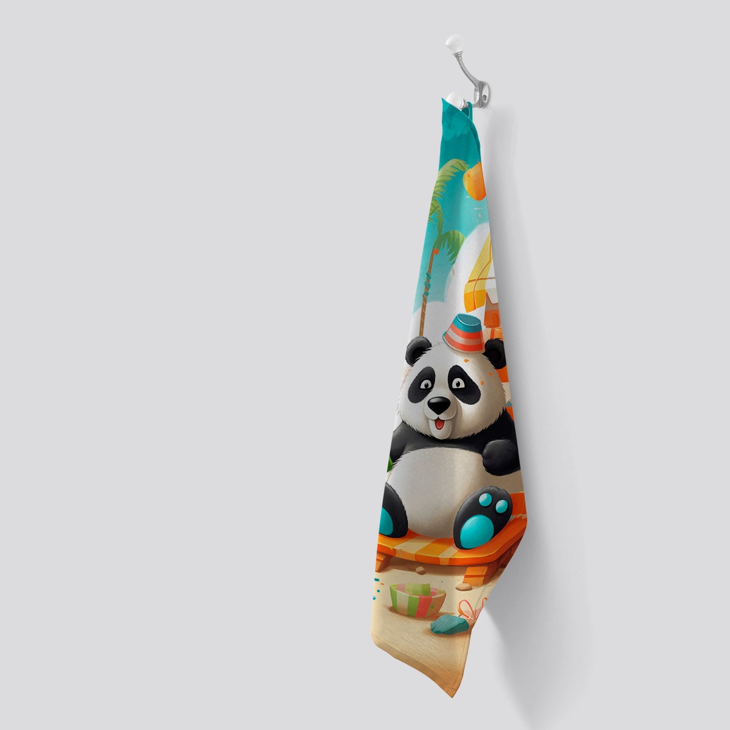 Panda On A Beach Holiday Tea Towel