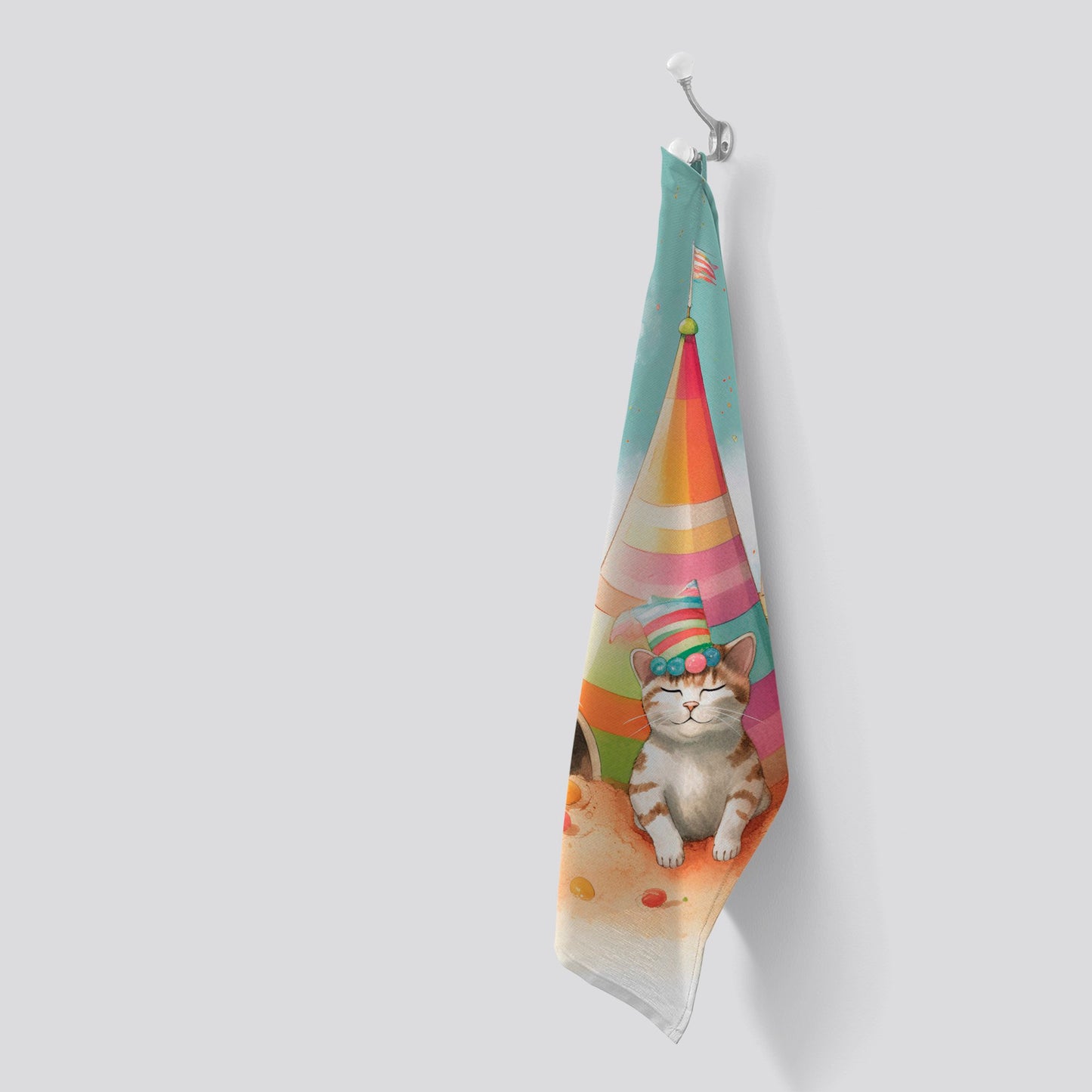 Cat On A Beach Holiday Tea Towel