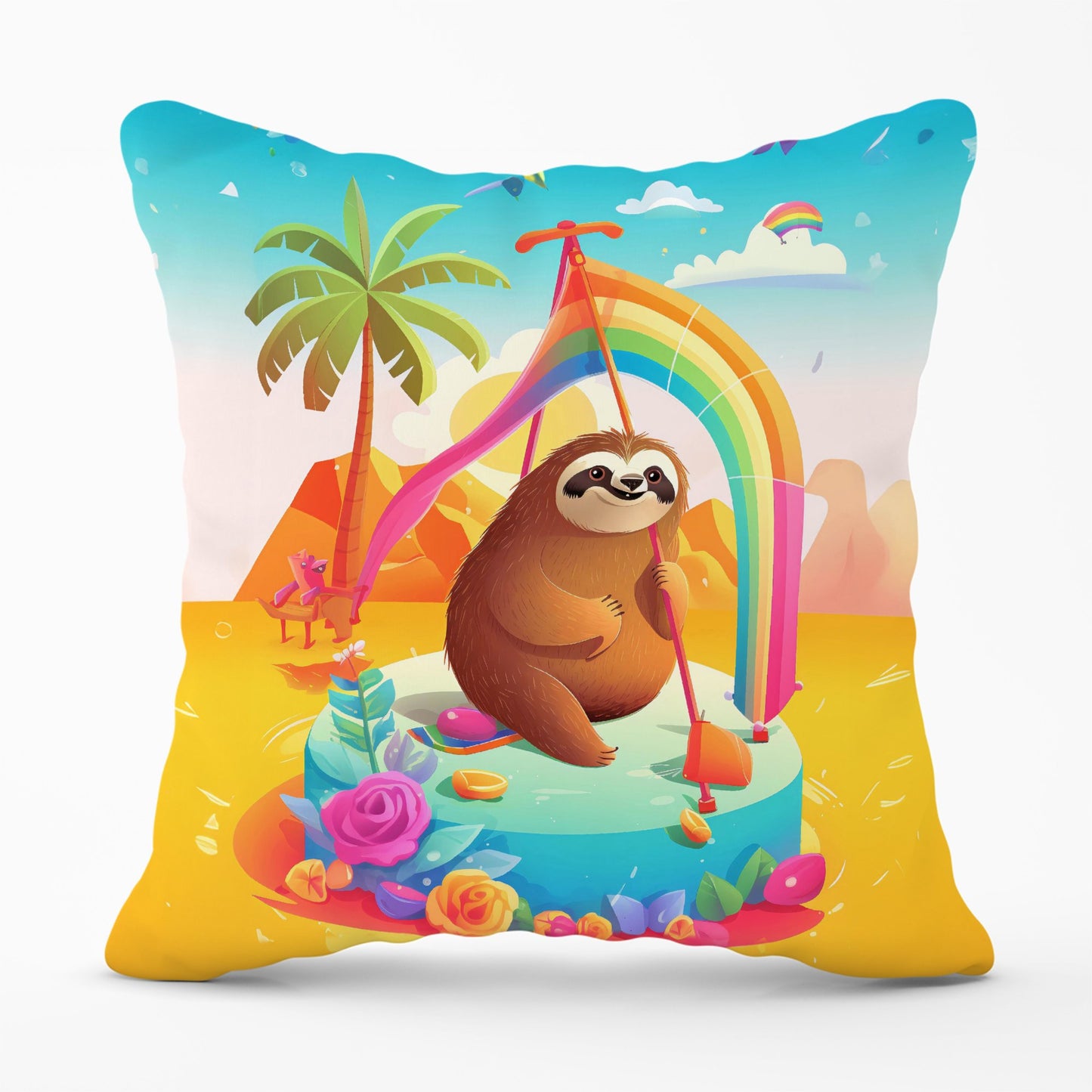 Sloth On A Beach Holiday Cushions