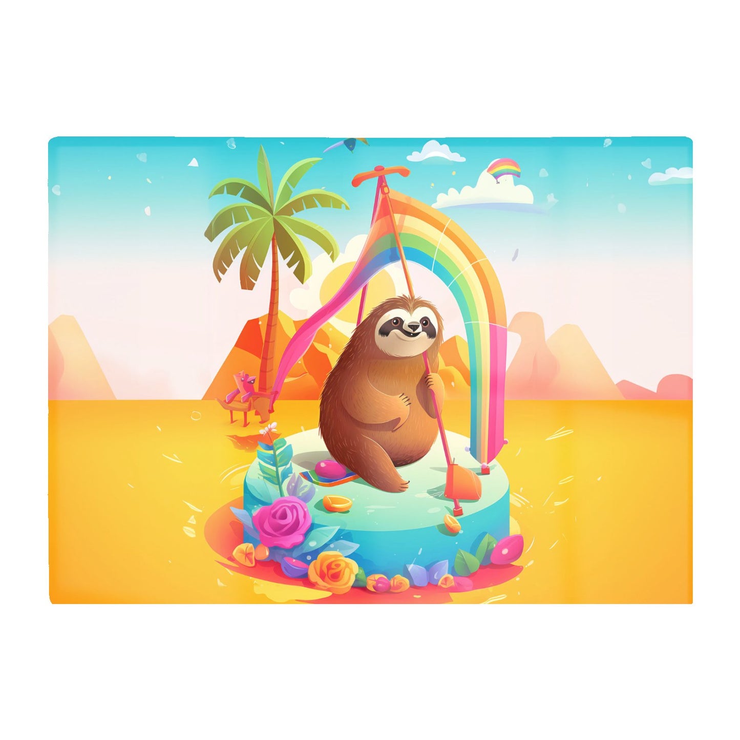 Sloth On A Beach Holiday Glass Chopping Board