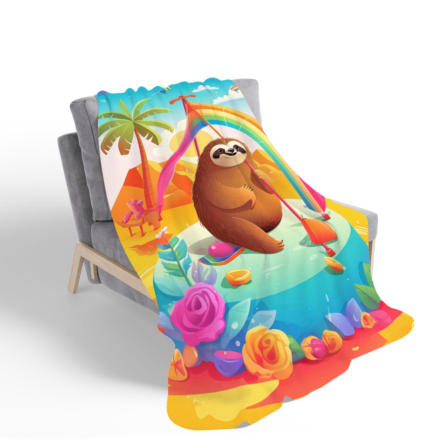 Sloth On A Beach Holiday Sherpa Blanket