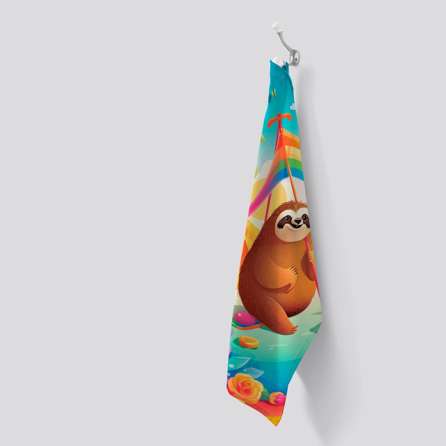 Sloth On A Beach Holiday Tea Towel