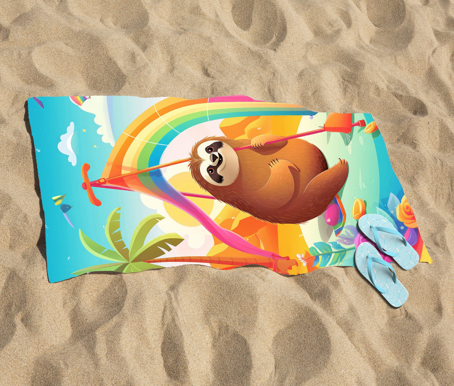 Sloth On A Beach Holiday Beach Towel