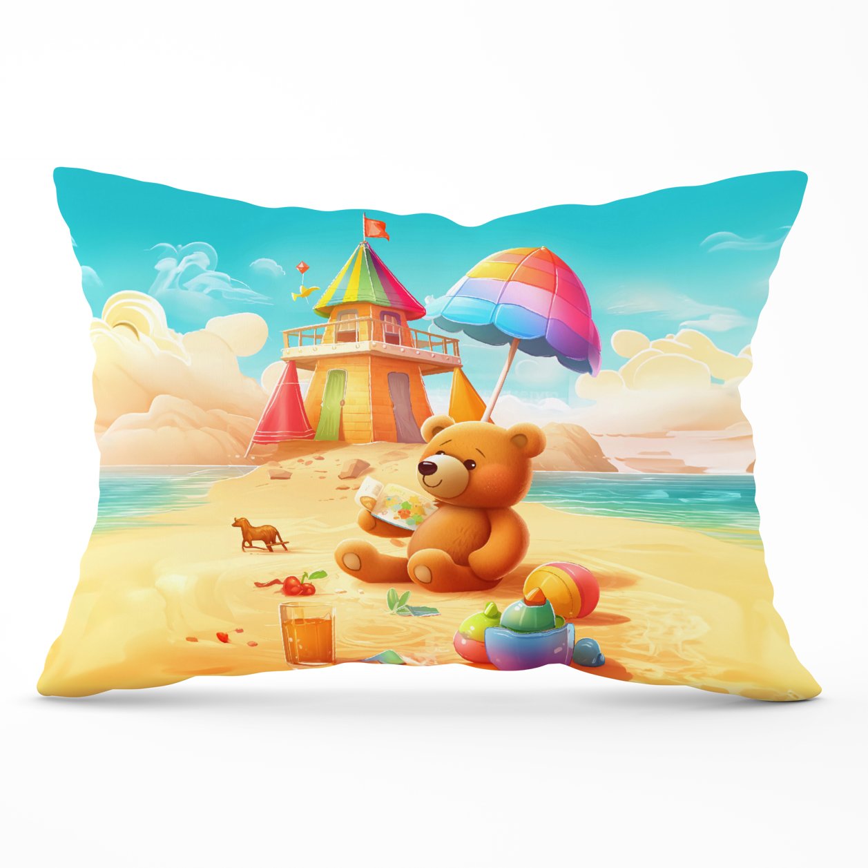 Bear On A Beach Holiday Cushions