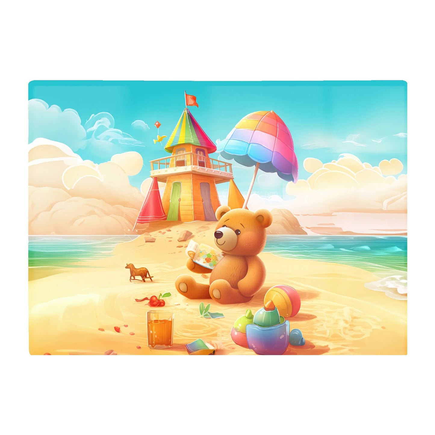 Bear On A Beach Holiday Glass Chopping Board