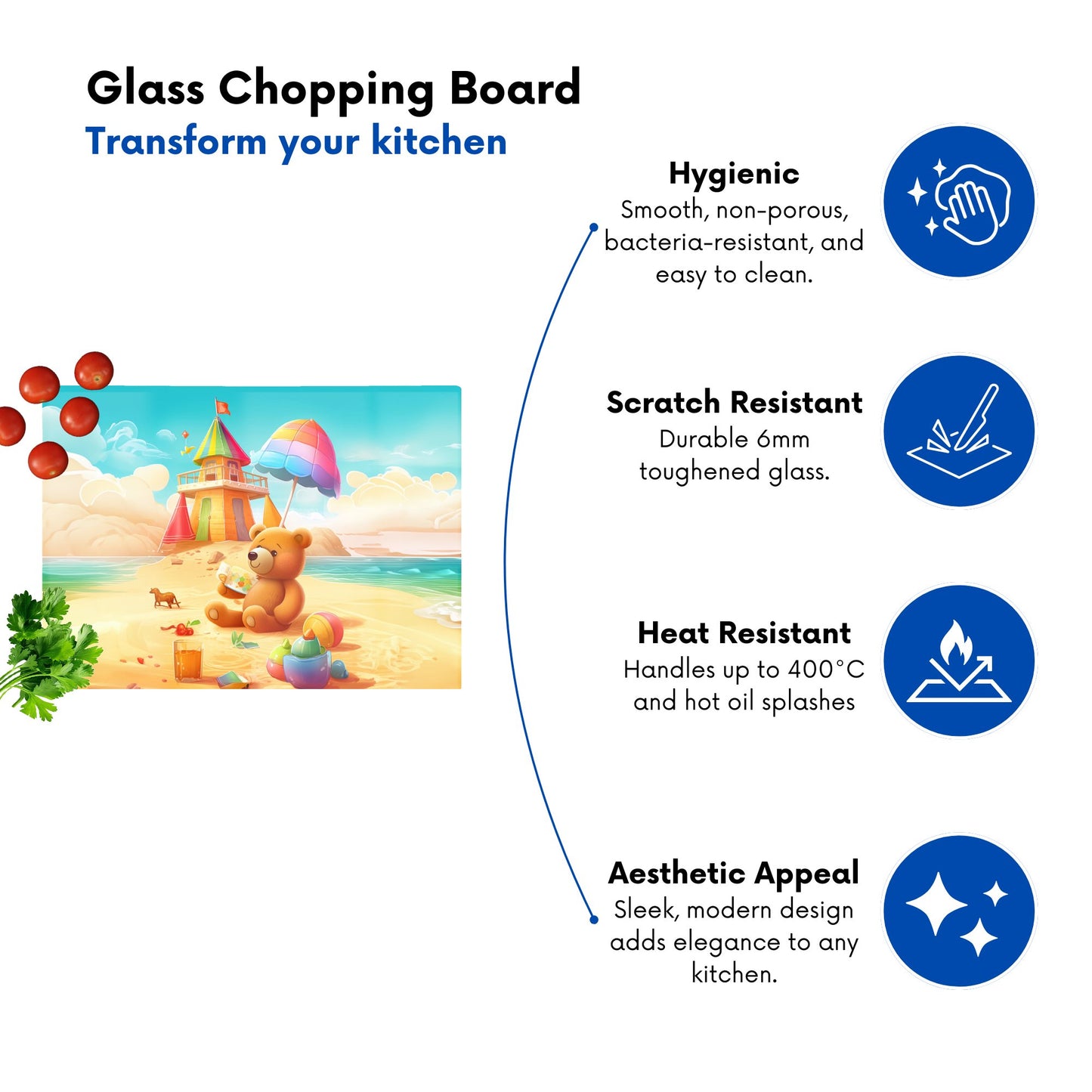 Bear On A Beach Holiday Glass Chopping Board