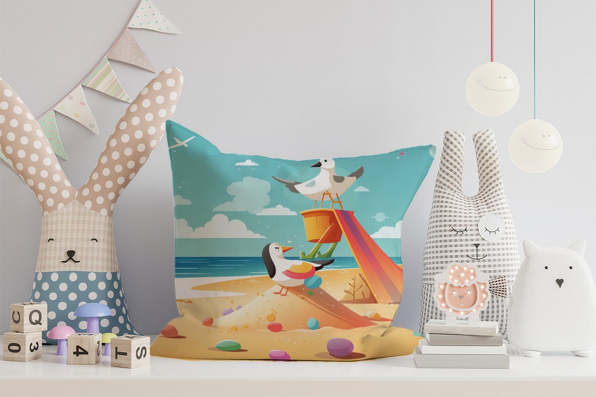 Seagulls On A Beach Holiday Cushions