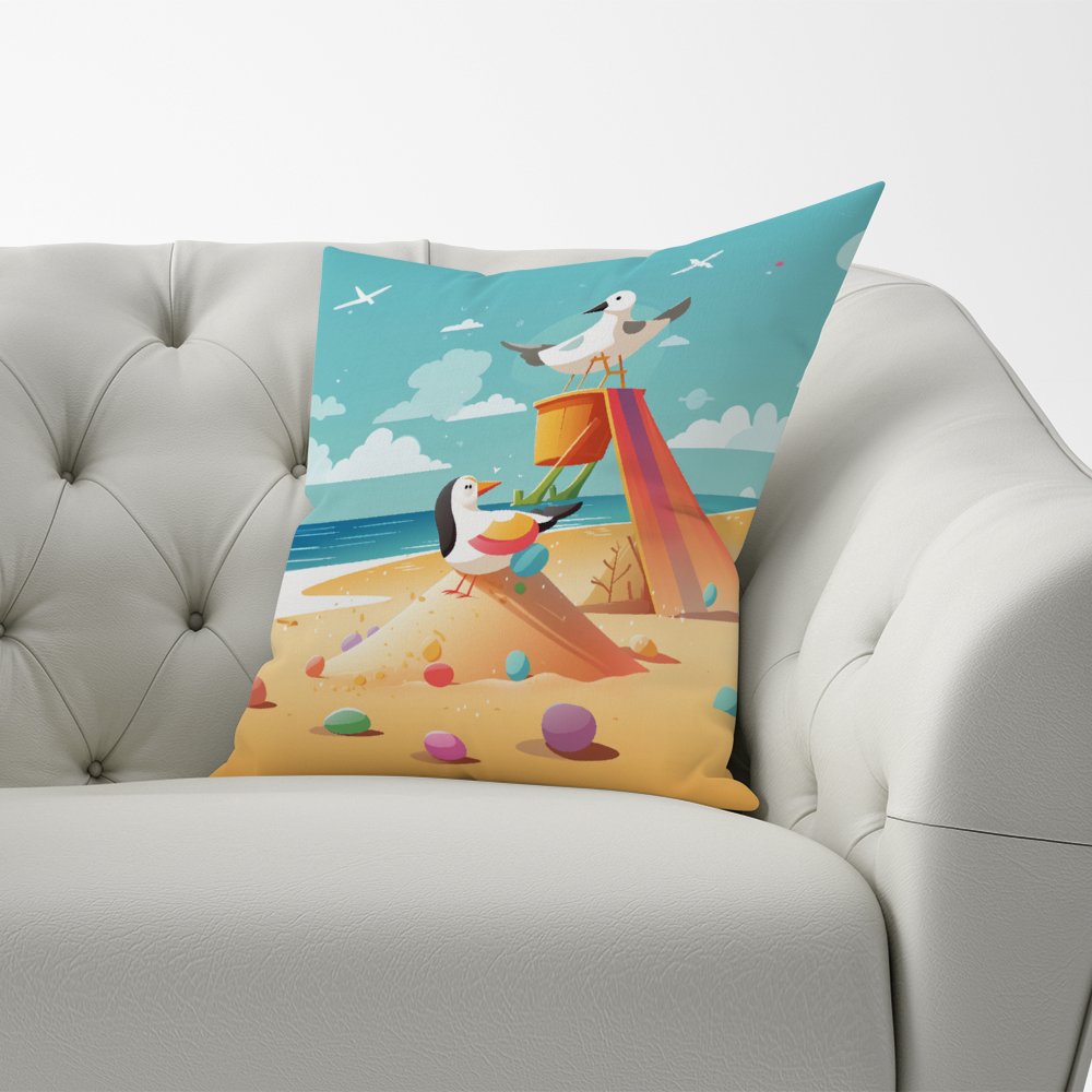 Seagulls On A Beach Holiday Cushions