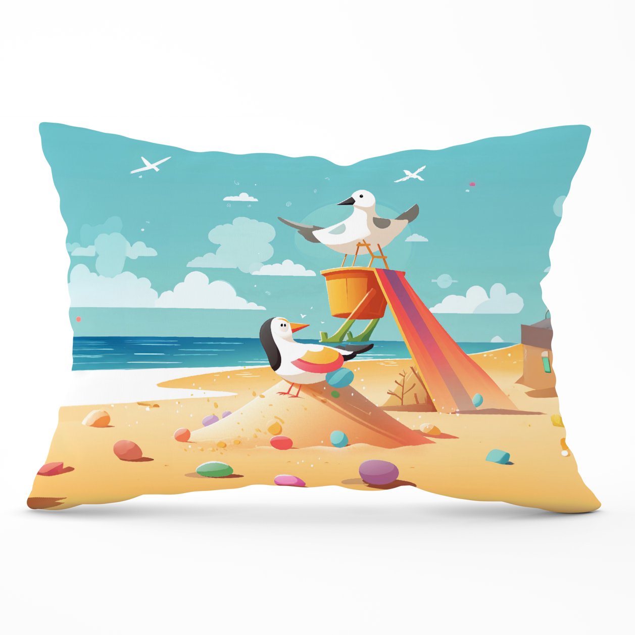 Seagulls On A Beach Holiday Cushions