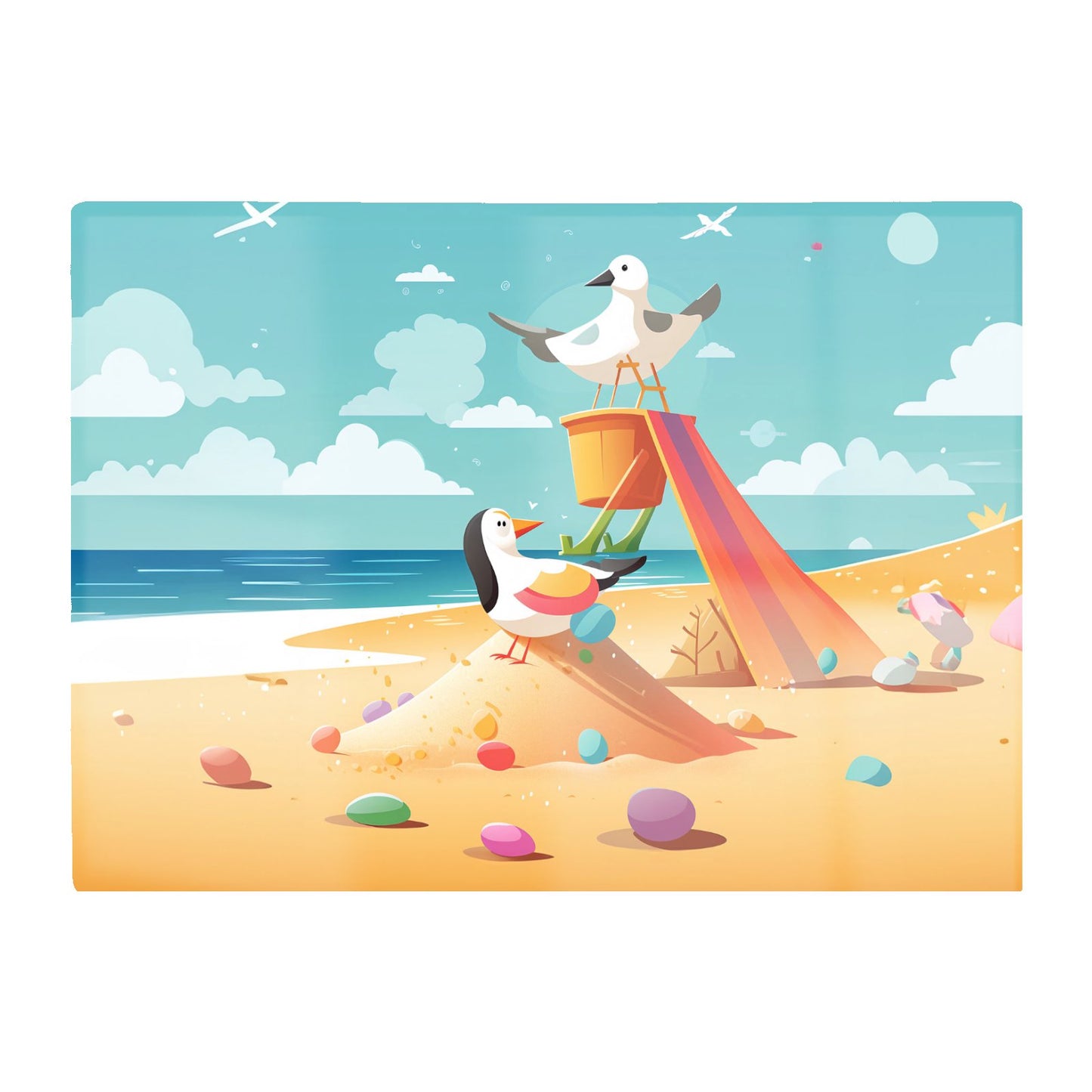 Seagulls On A Beach Holiday Glass Chopping Board