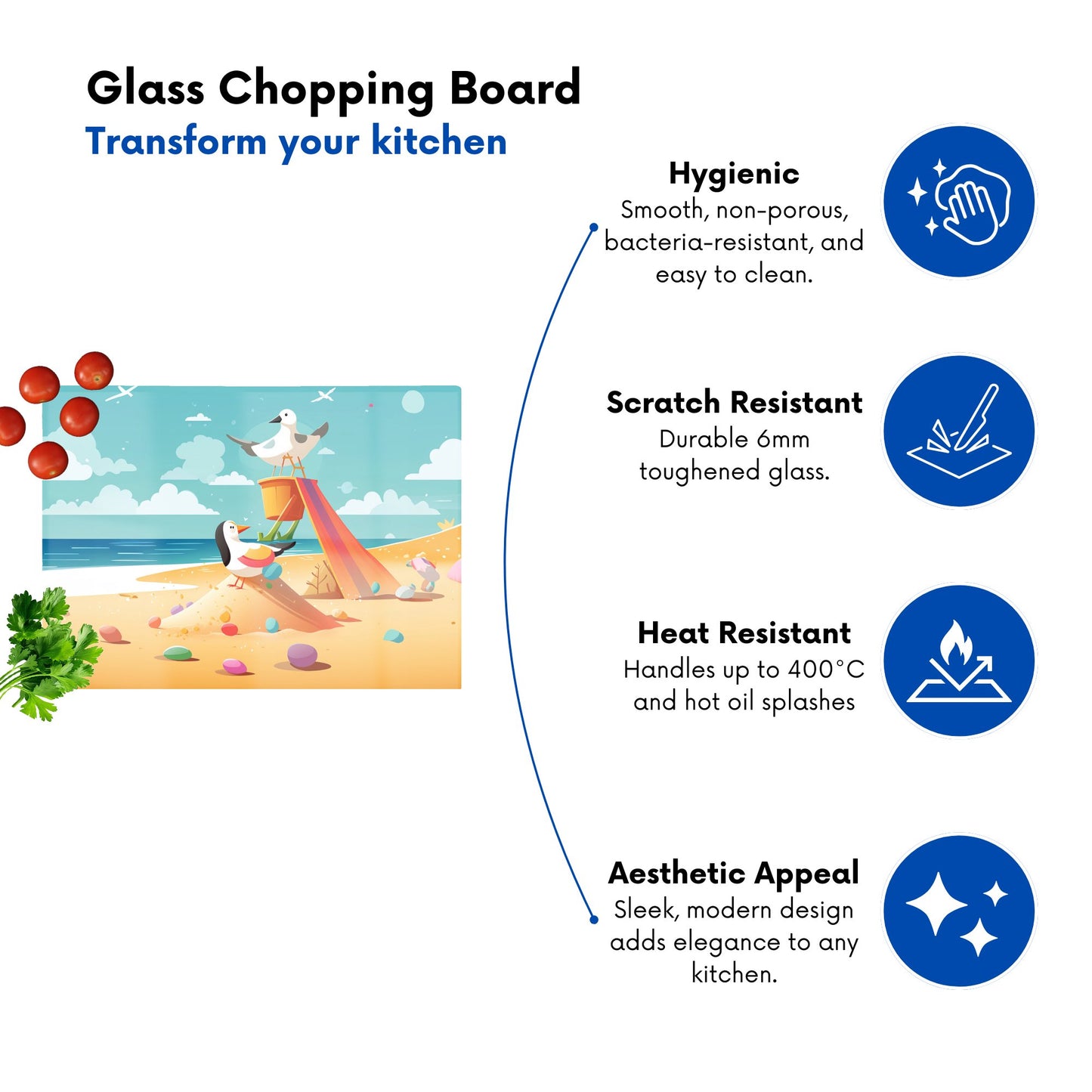 Seagulls On A Beach Holiday Glass Chopping Board