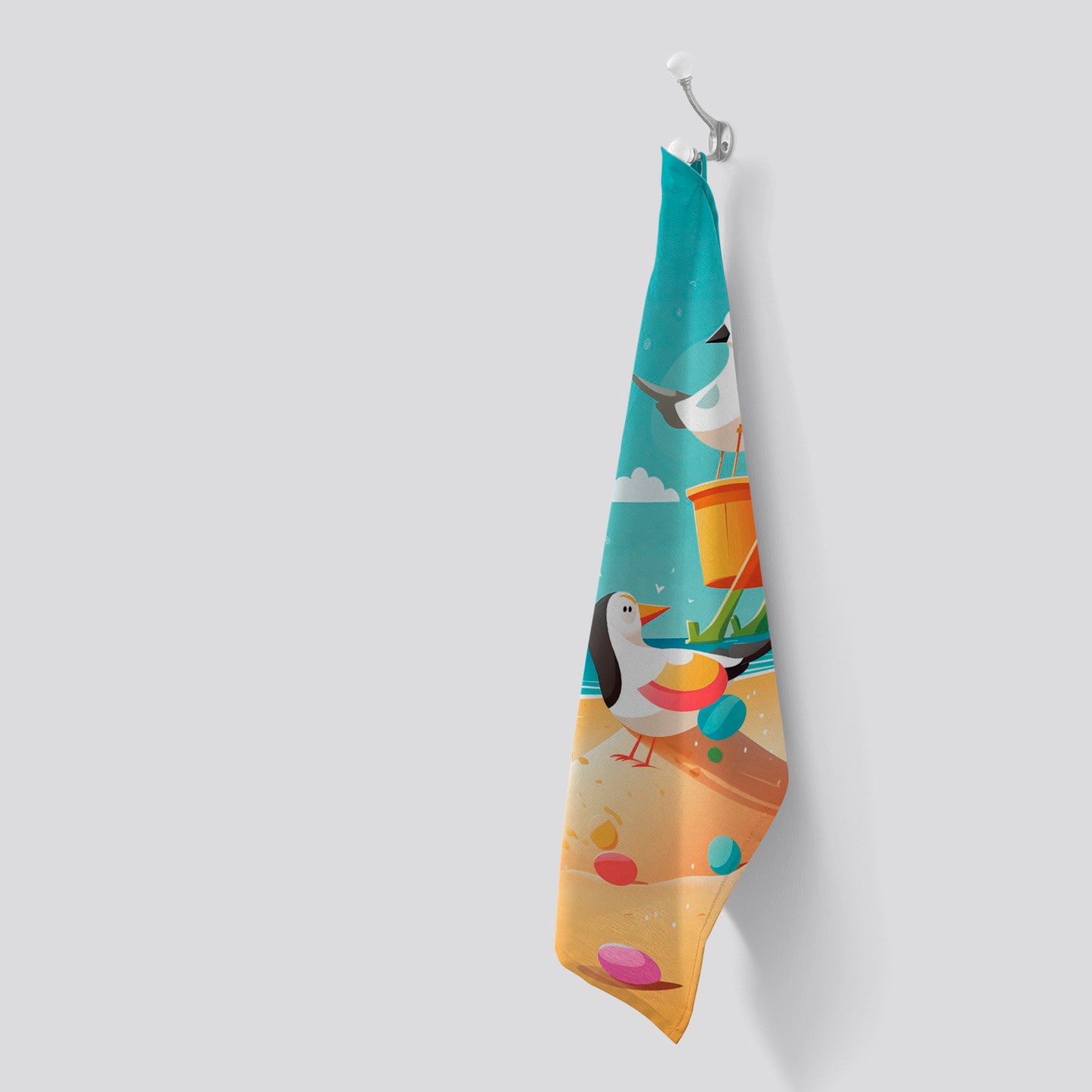Seagulls On A Beach Holiday Tea Towel