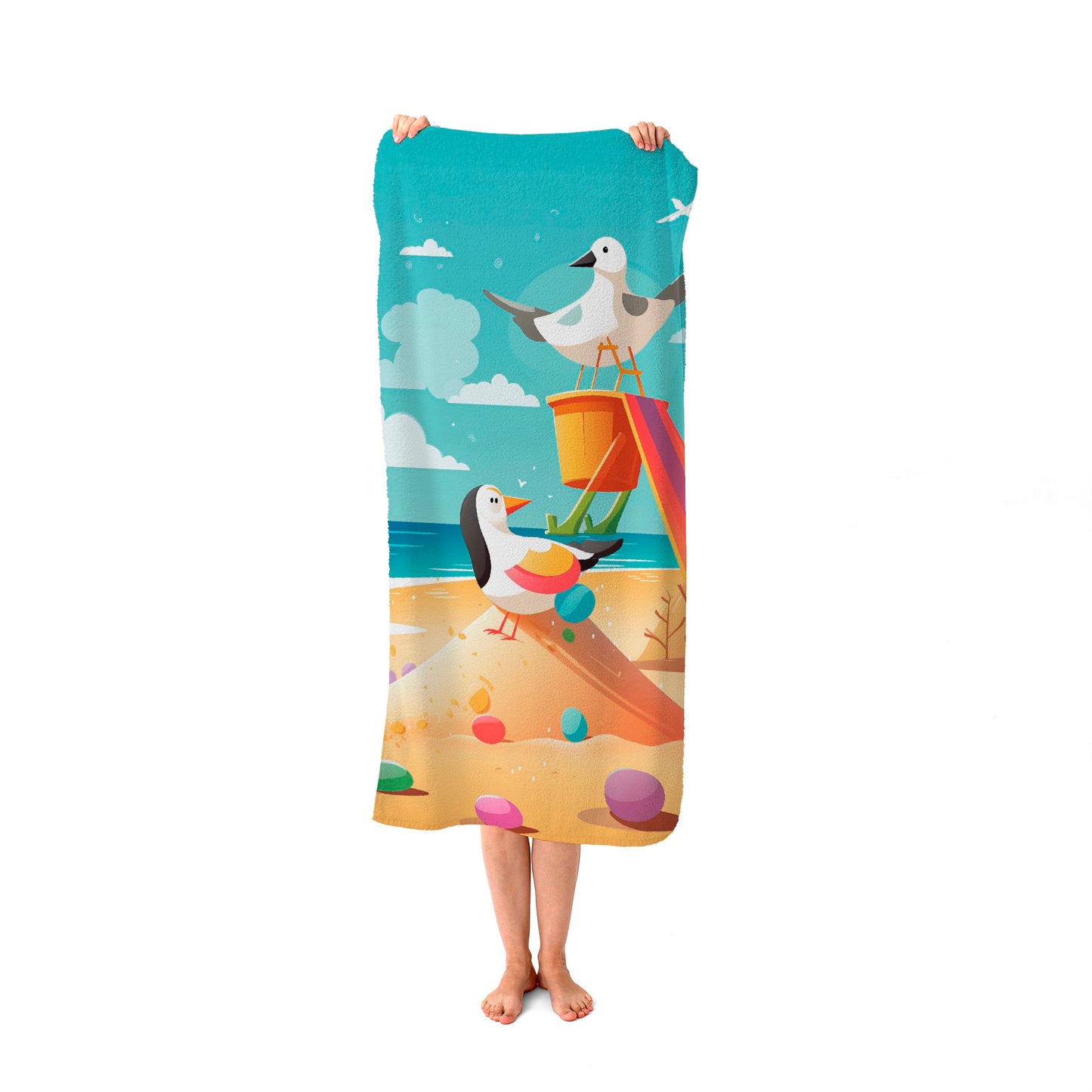 Seagulls On A Beach Holiday Beach Towel
