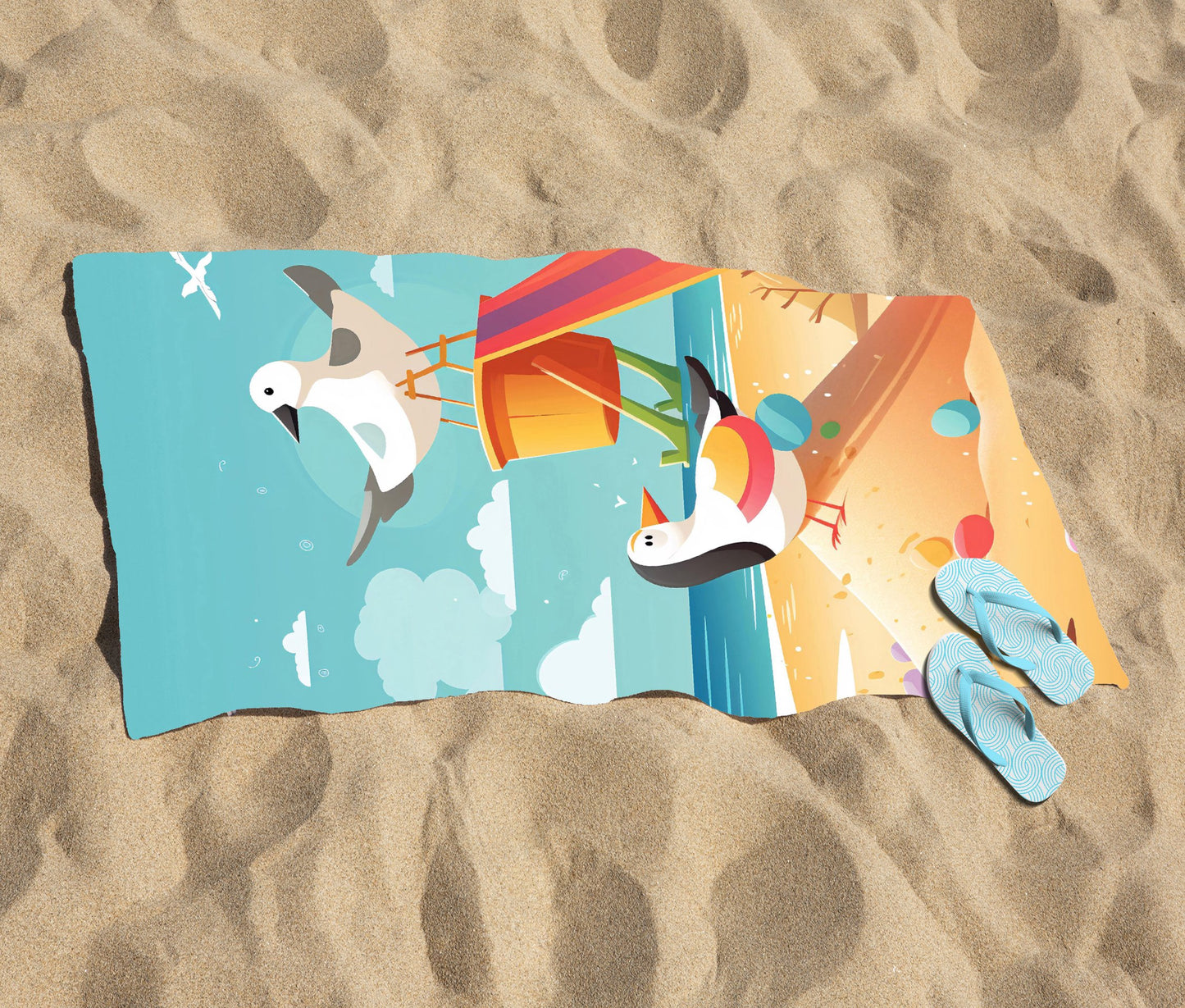 Seagulls On A Beach Holiday Beach Towel