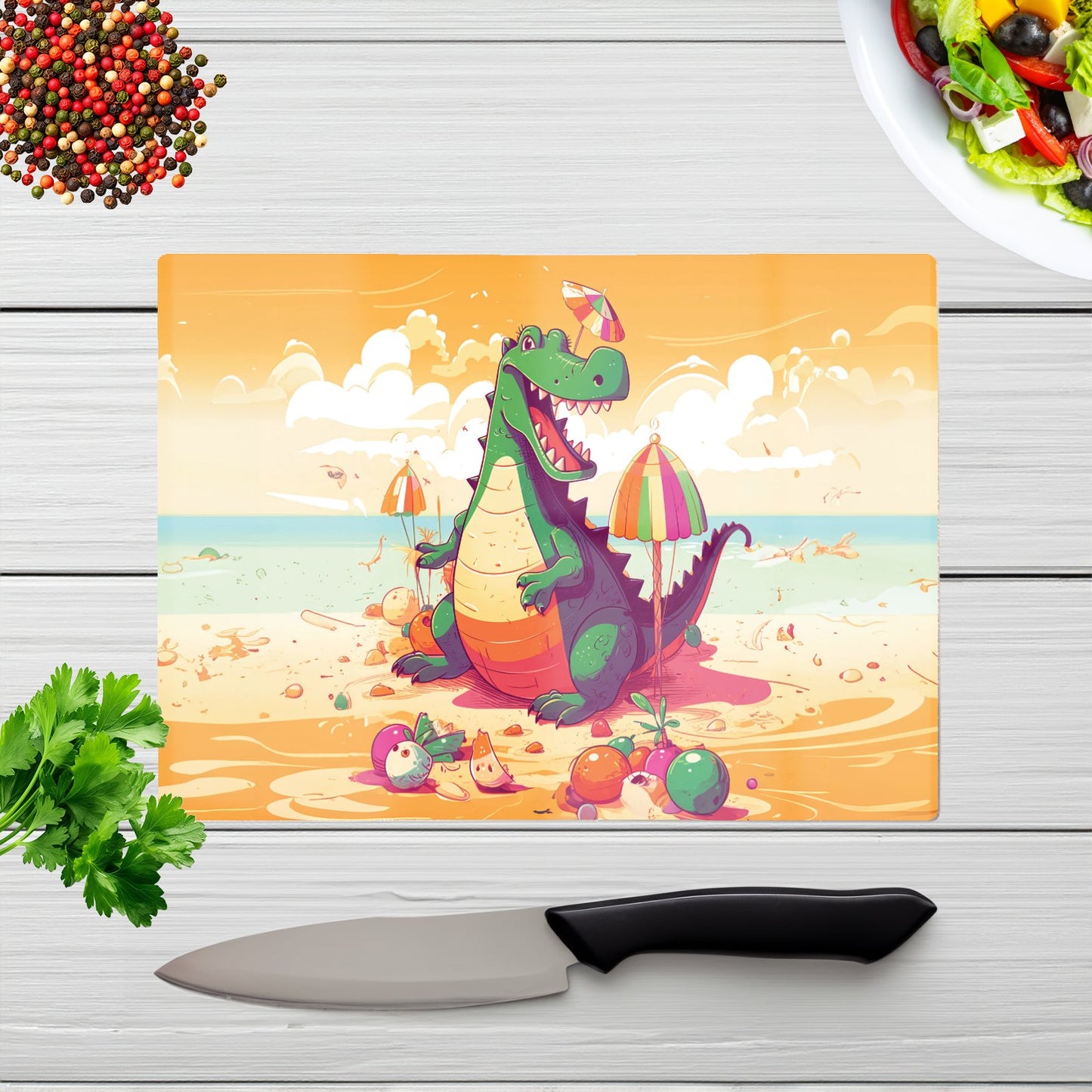 Crocodile On A Beach Holiday Glass Chopping Board