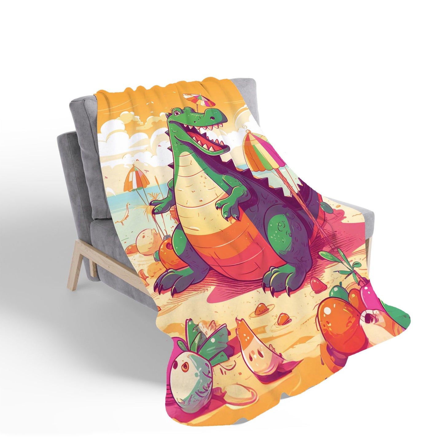 Crocodile On A Beach Holiday Sherpa Blanket