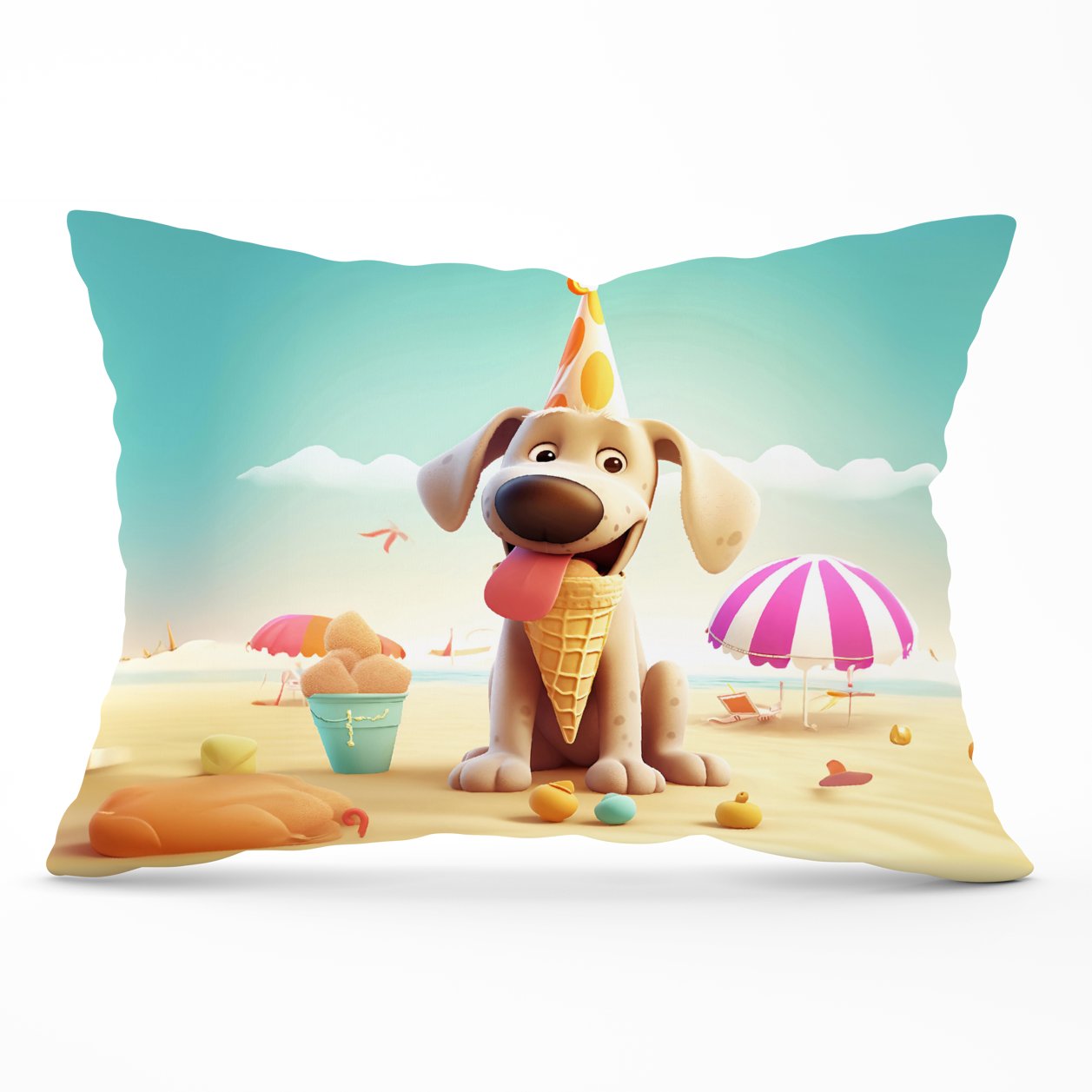 Dog On A Beach Holiday Cushions