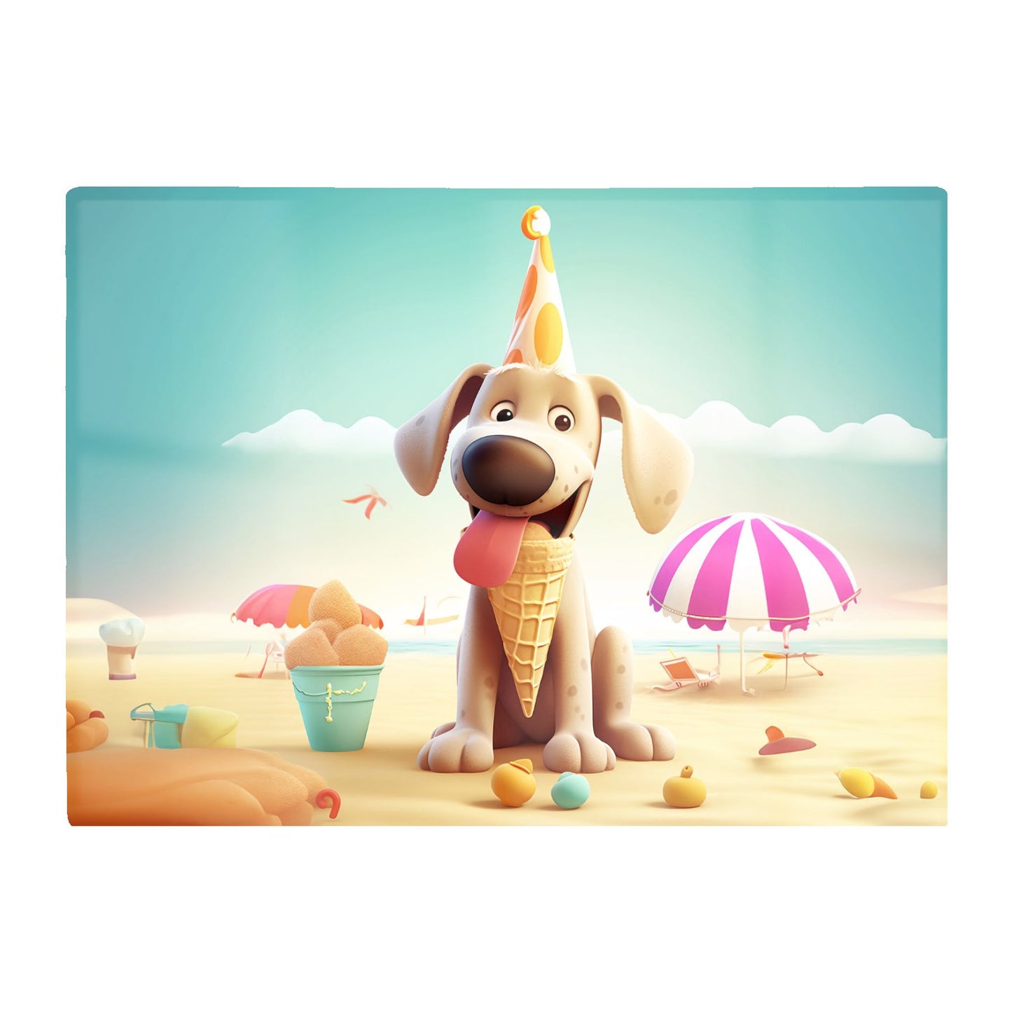 Dog On A Beach Holiday Glass Chopping Board