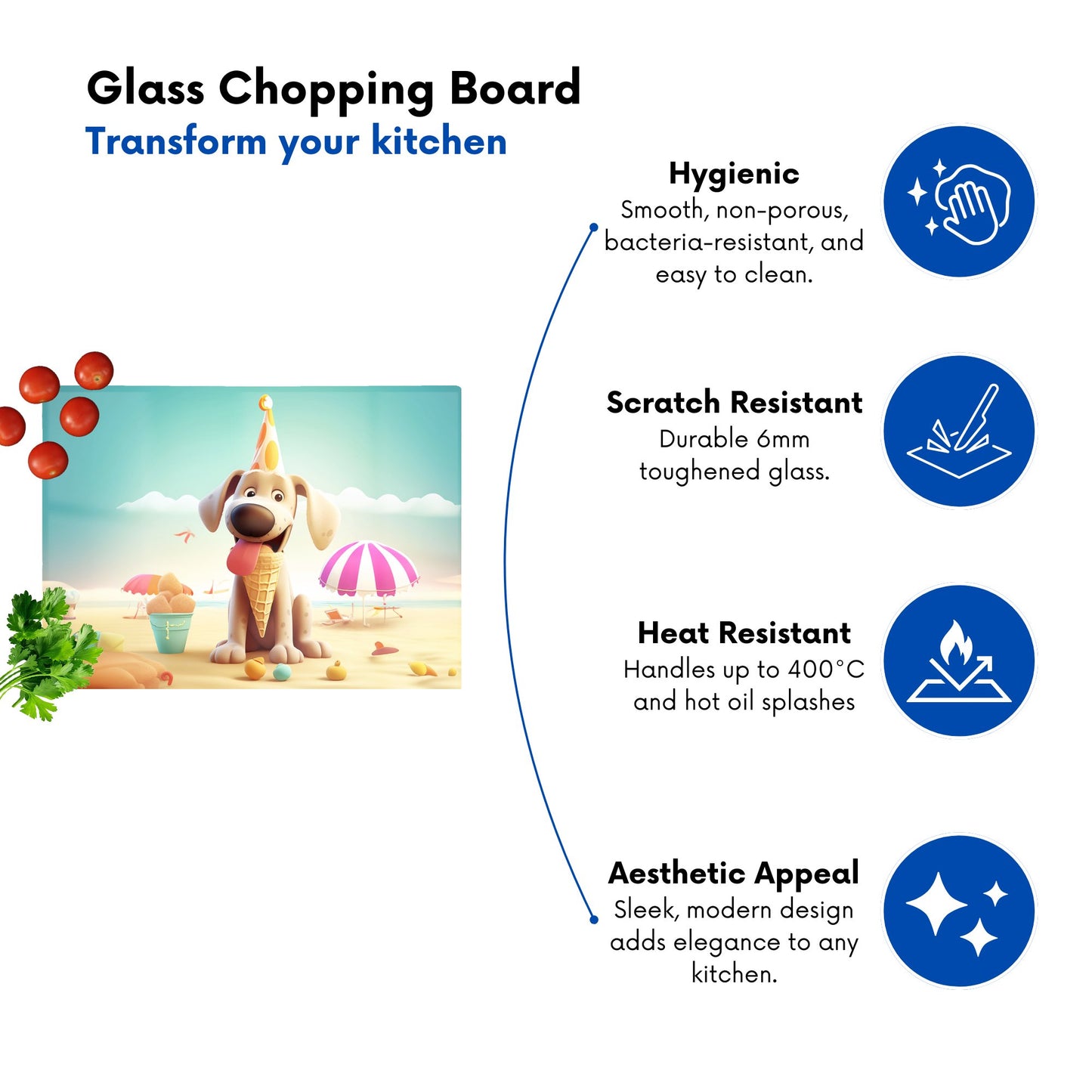 Dog On A Beach Holiday Glass Chopping Board