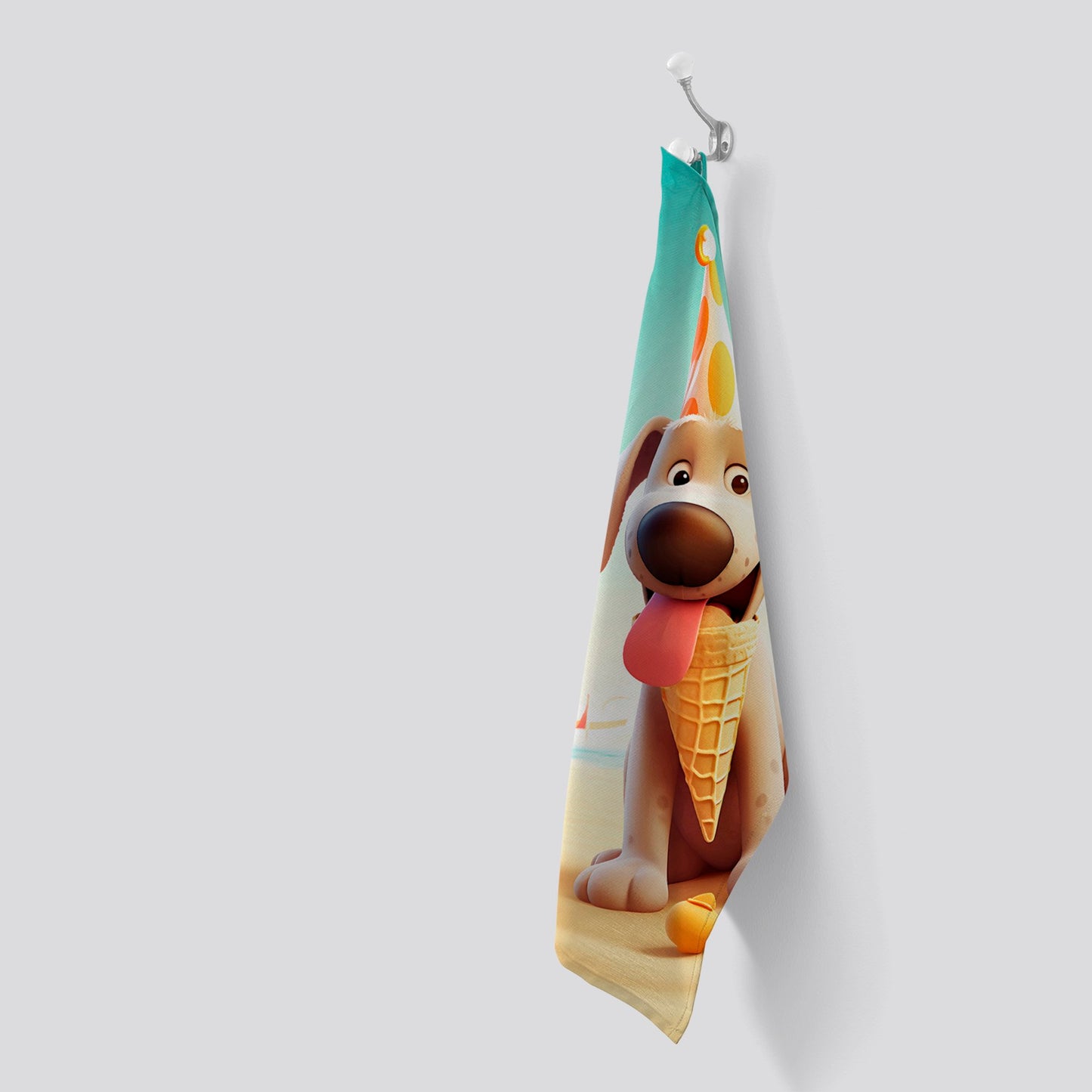 Dog On A Beach Holiday Tea Towel