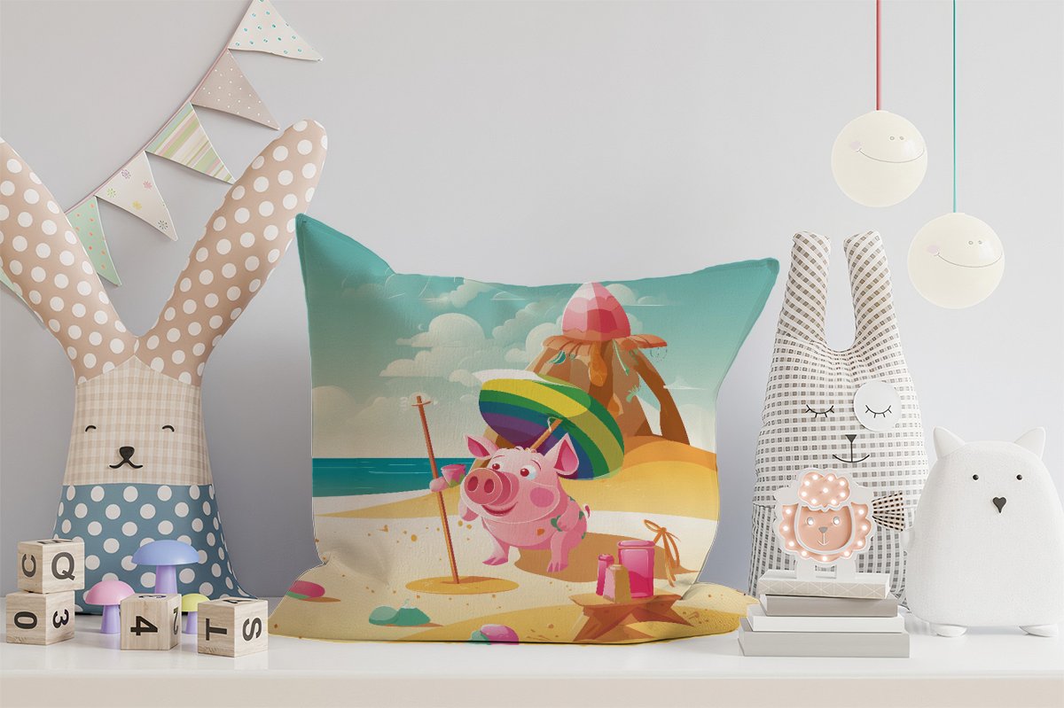 Piglet On A Beach Holiday Cushions