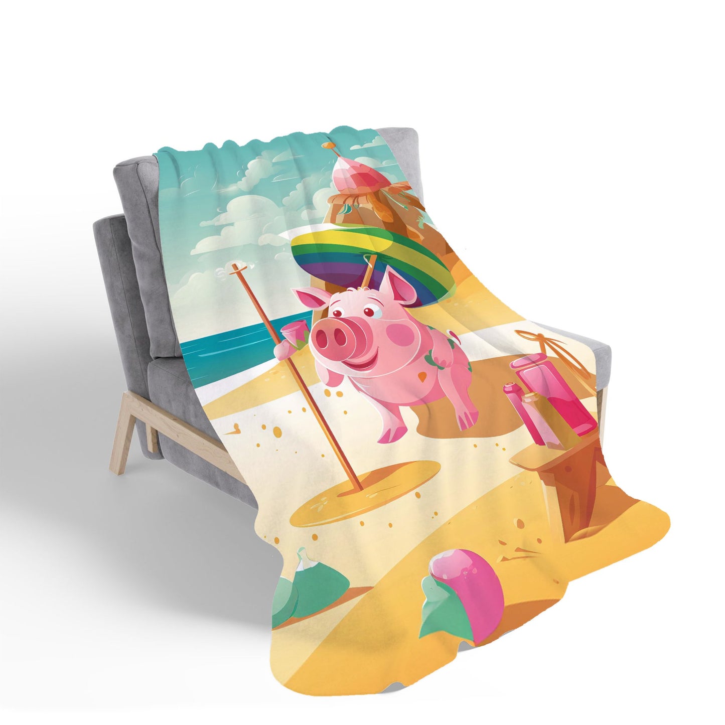 Piglet On A Beach Holiday Sherpa Blanket