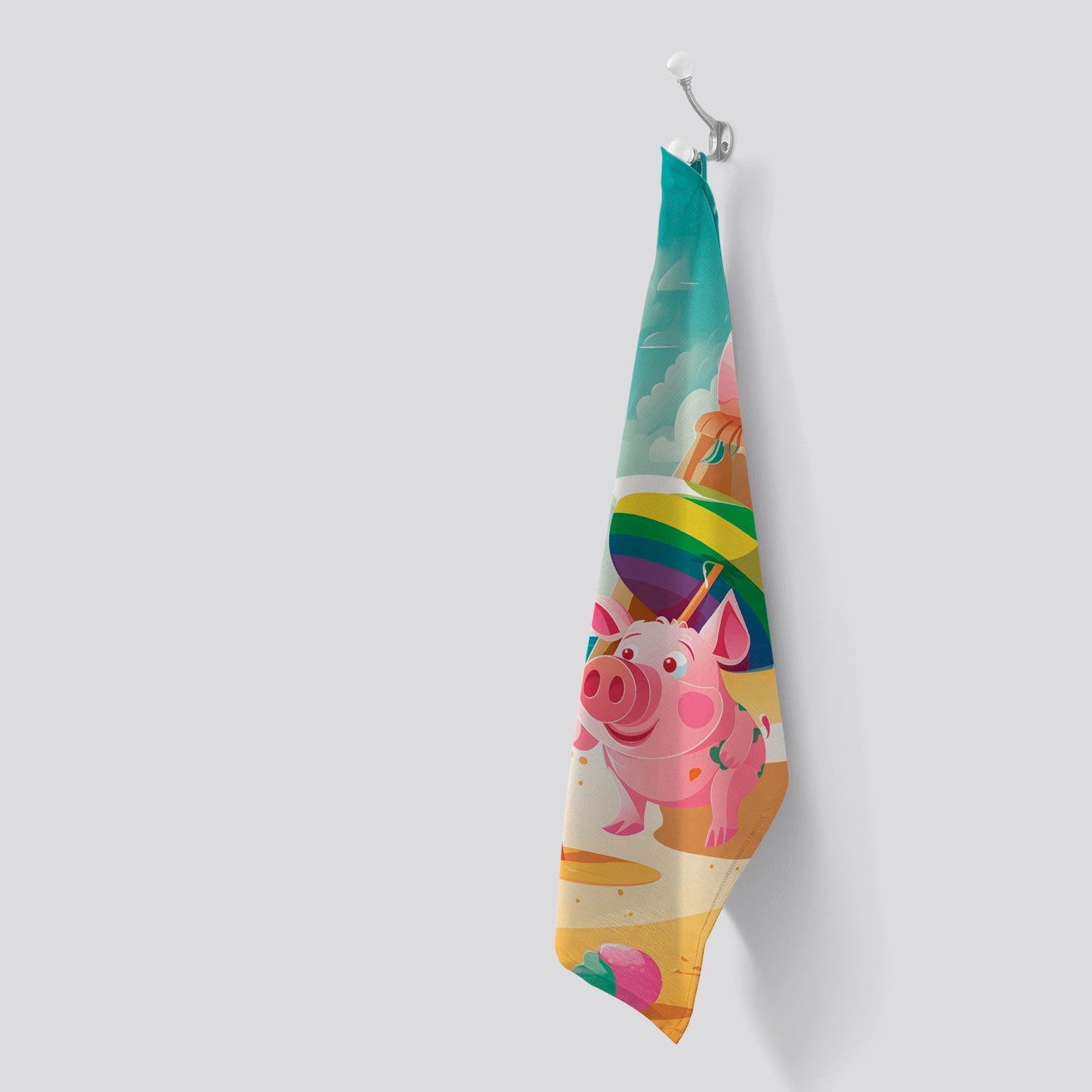Piglet On A Beach Holiday Tea Towel