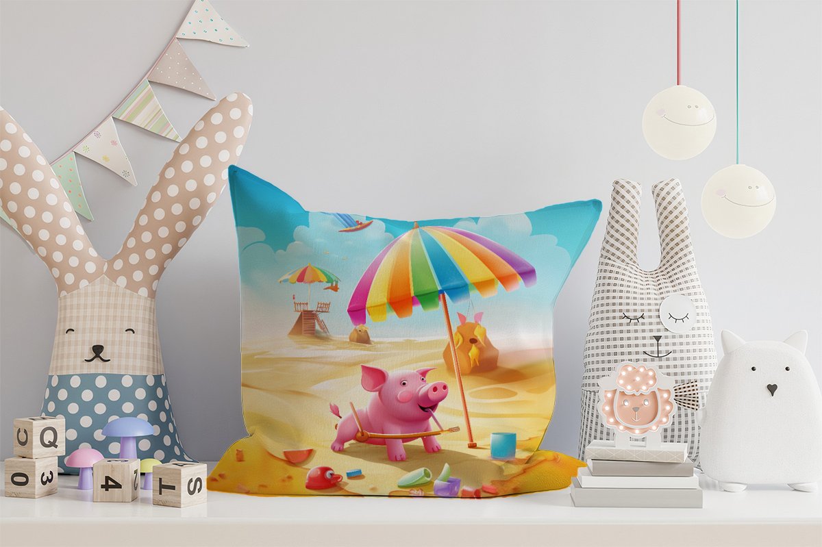 Pig On A Beach Holiday Cushions