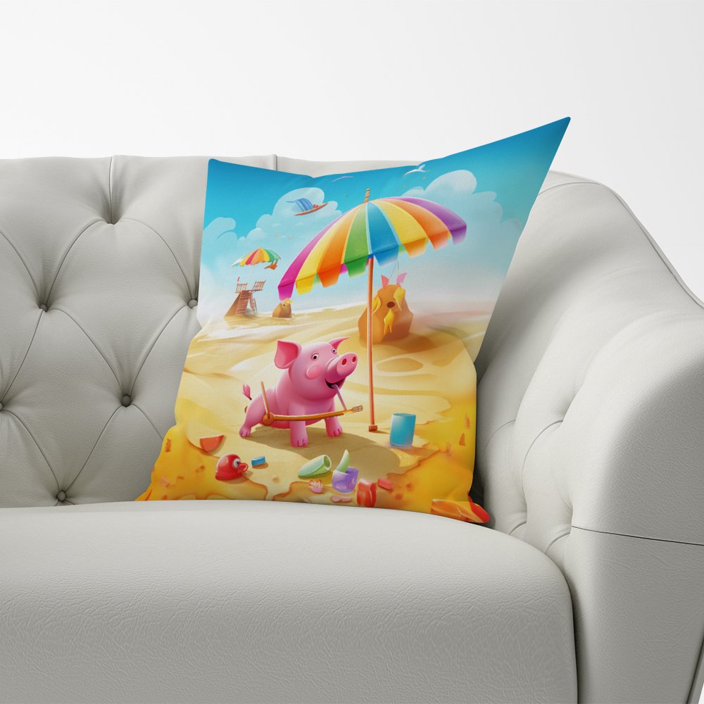 Pig On A Beach Holiday Cushions