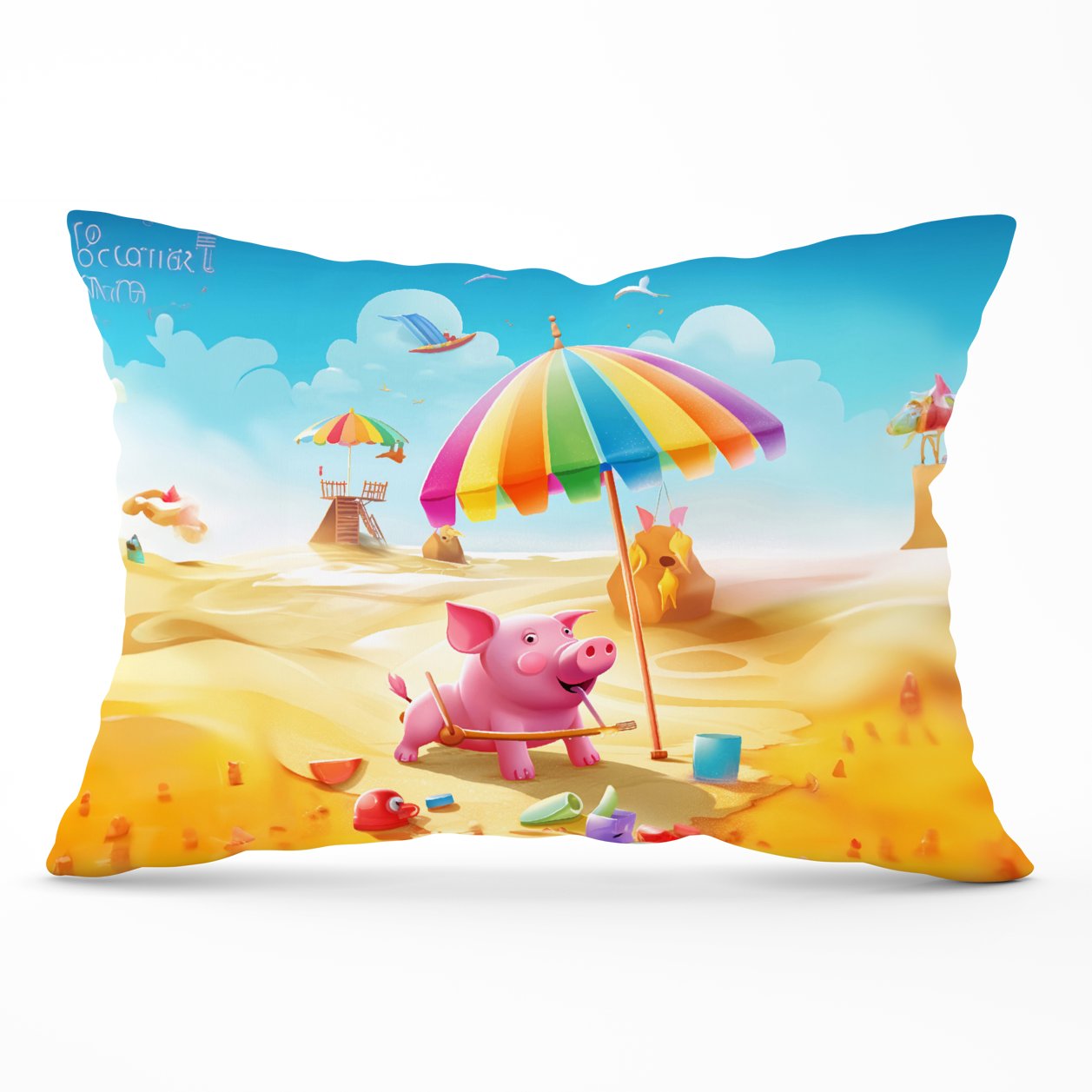 Pig On A Beach Holiday Cushions