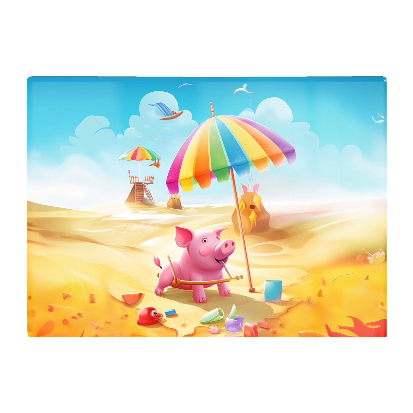 Pig On A Beach Holiday Glass Chopping Board