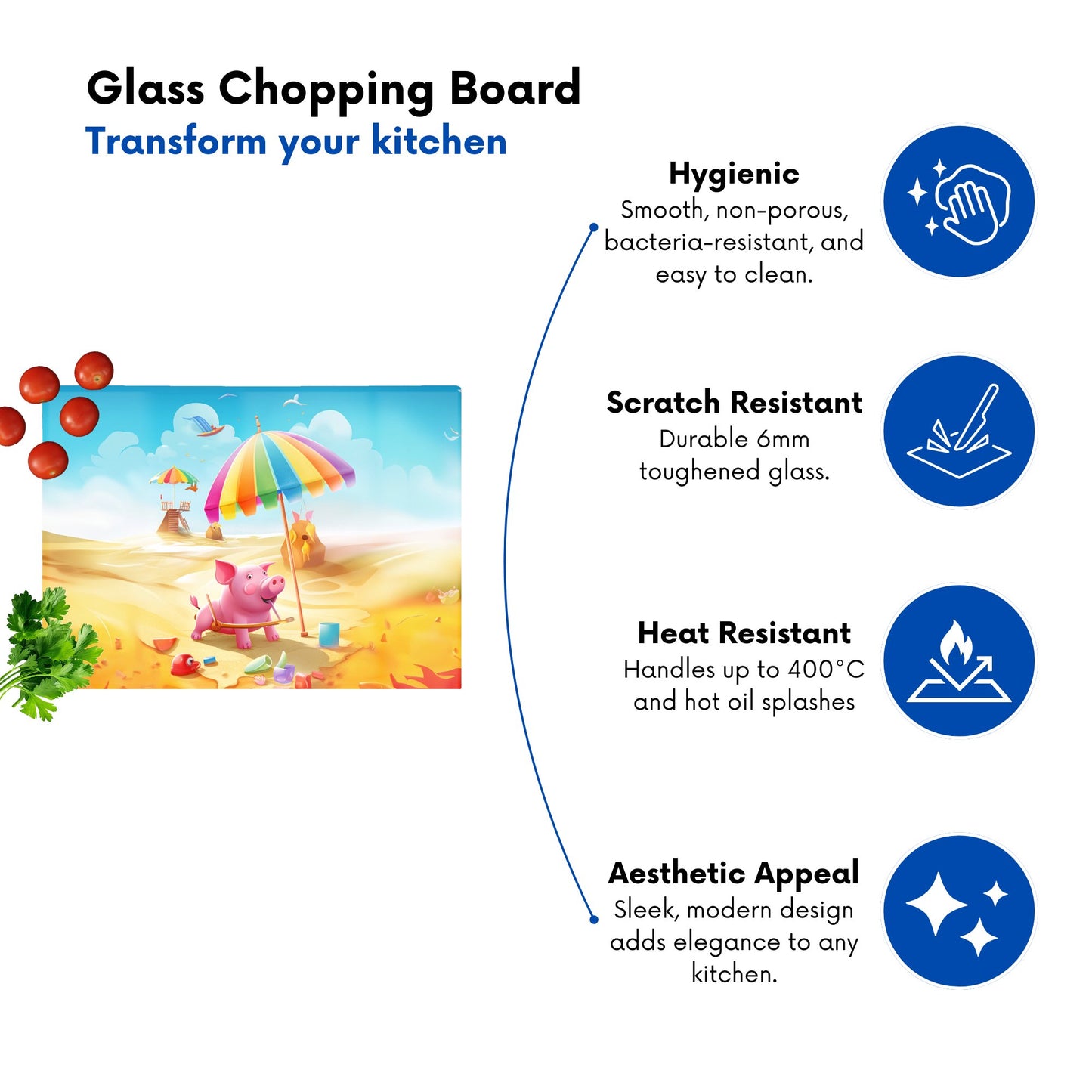Pig On A Beach Holiday Glass Chopping Board