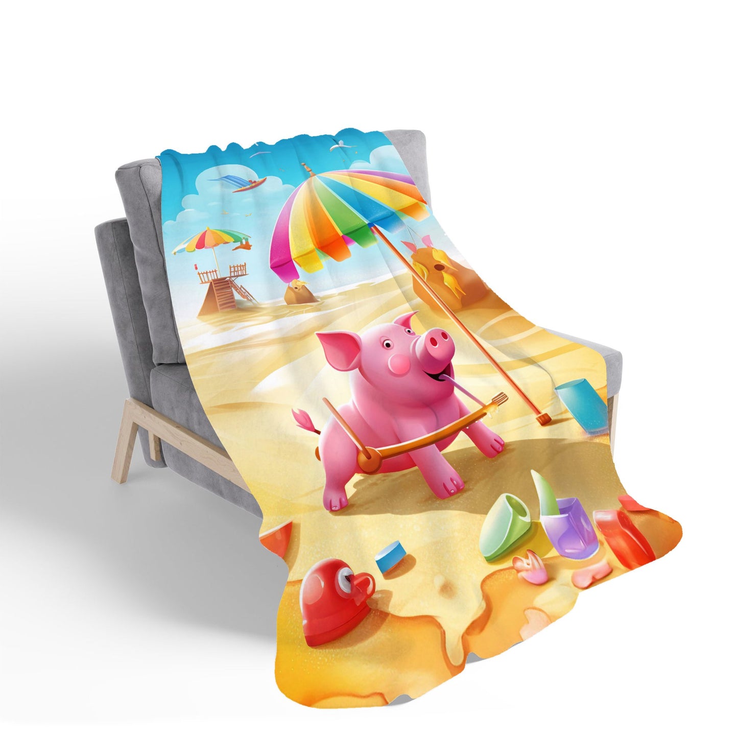 Pig On A Beach Holiday Sherpa Blanket
