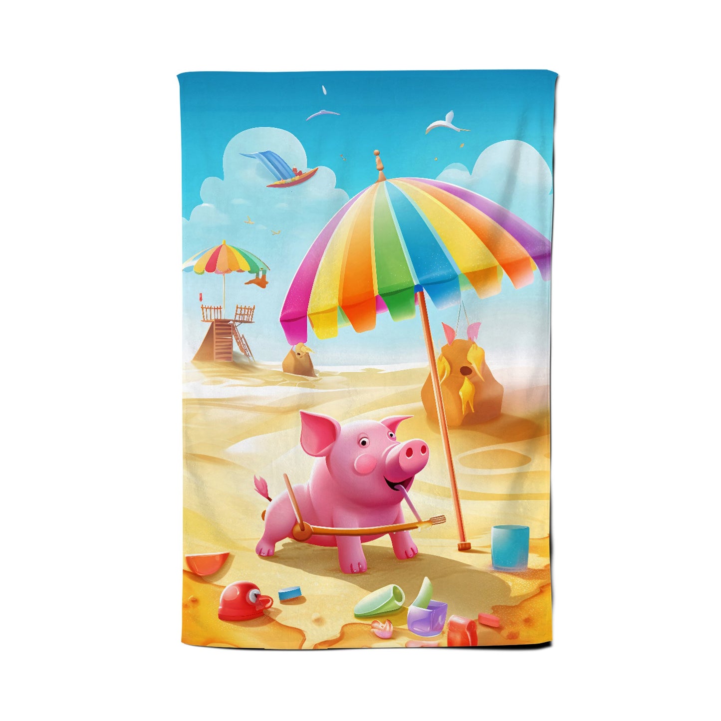 Pig On A Beach Holiday Tea Towel