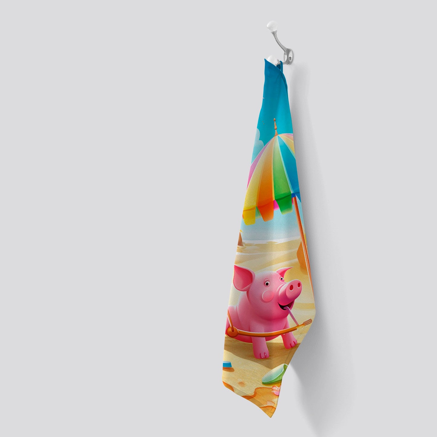 Pig On A Beach Holiday Tea Towel