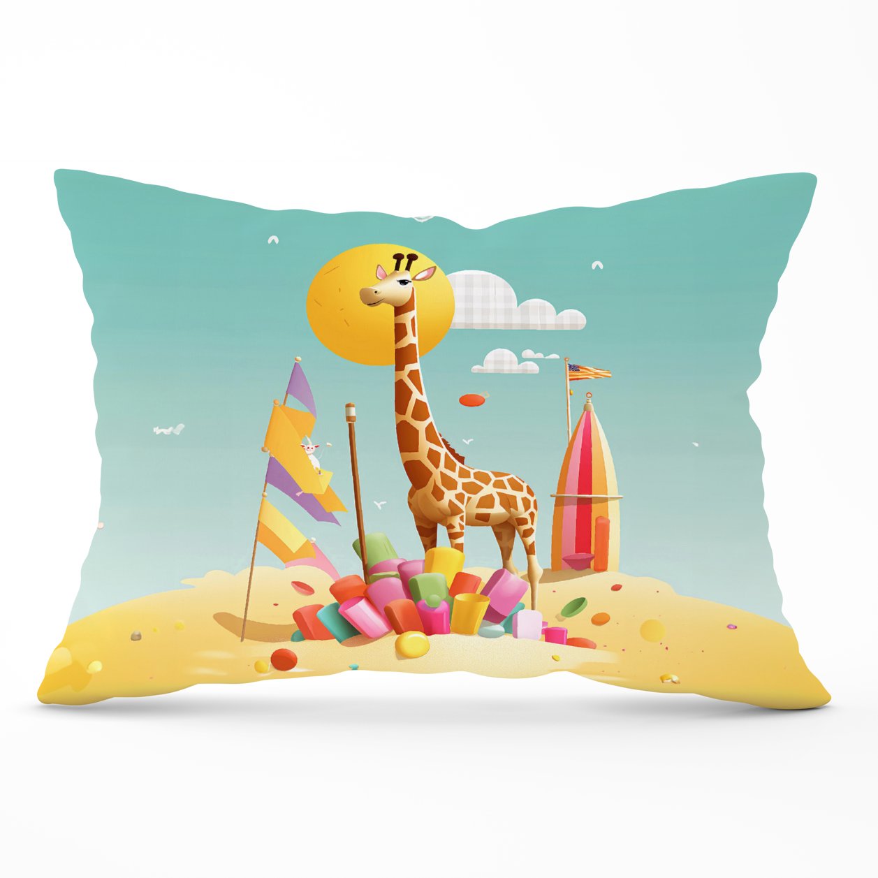 A Giraffe On A Beach Holiday Cushions