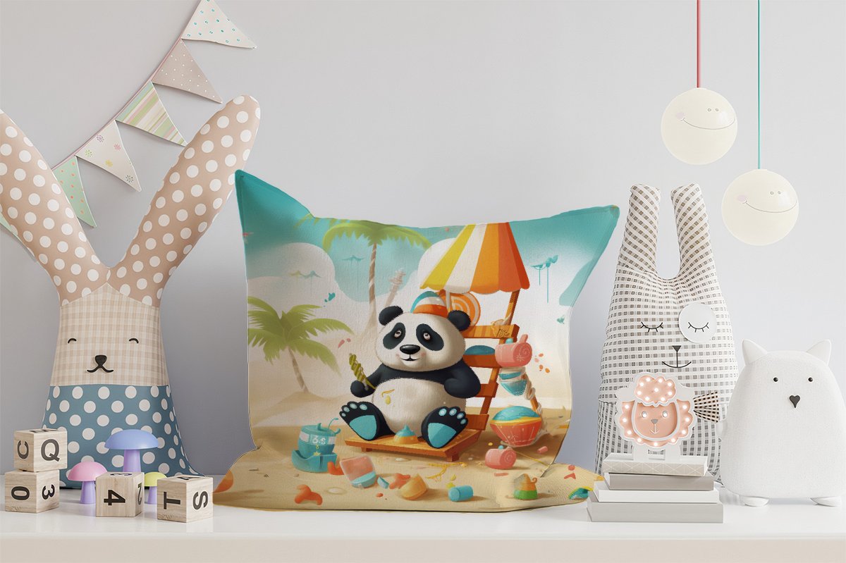Happy Panda On A Beach Holiday Cushions