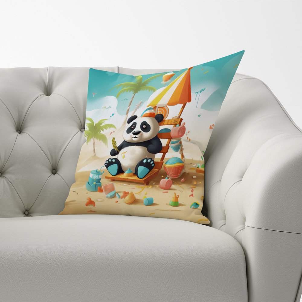 Happy Panda On A Beach Holiday Cushions