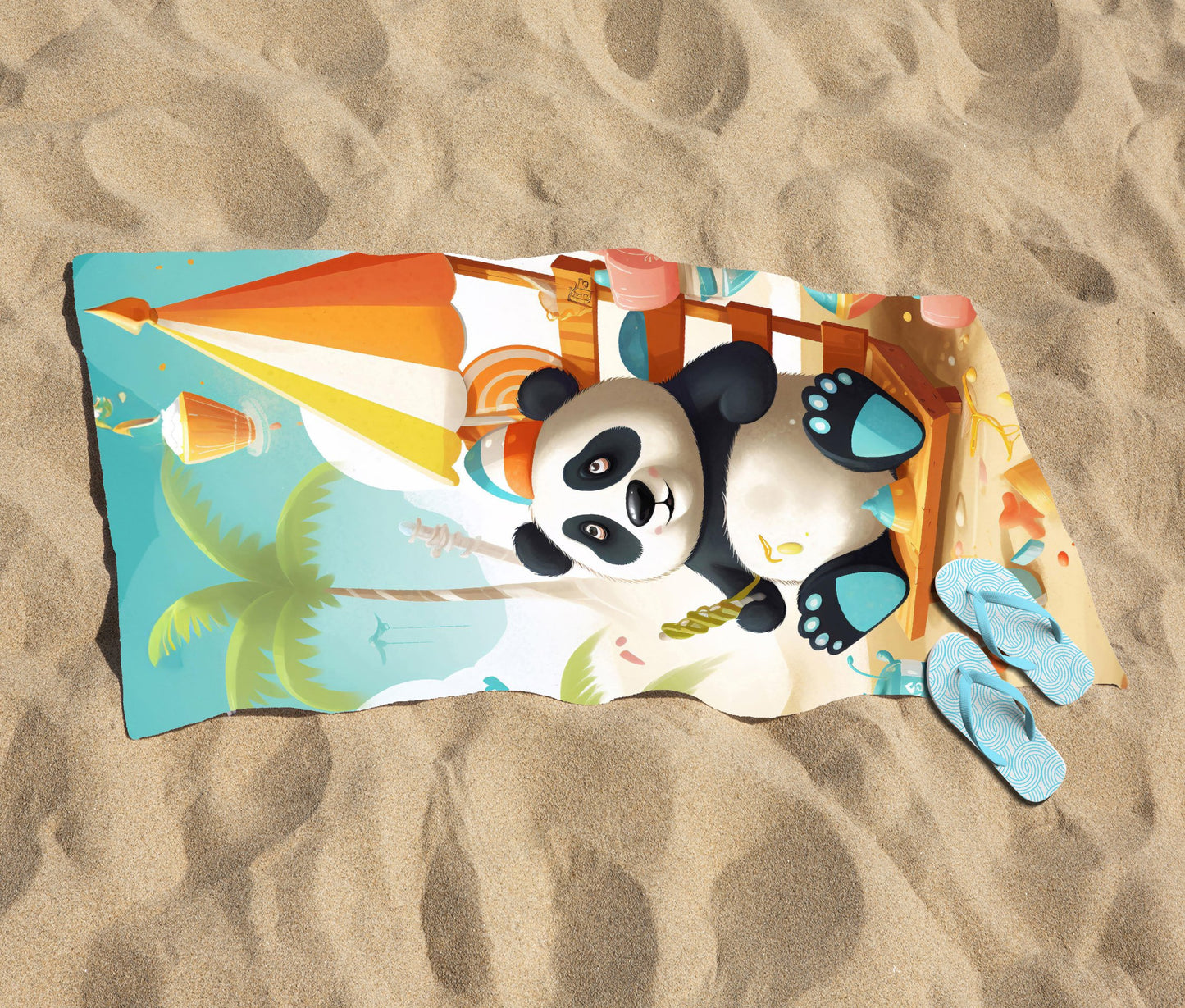 Happy Panda On A Beach Holiday Beach Towel
