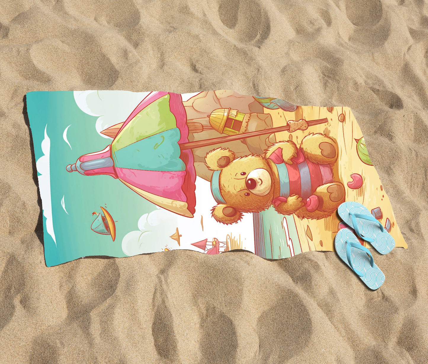 Lucky Teddy Bear On A Beach Holiday Beach Towel